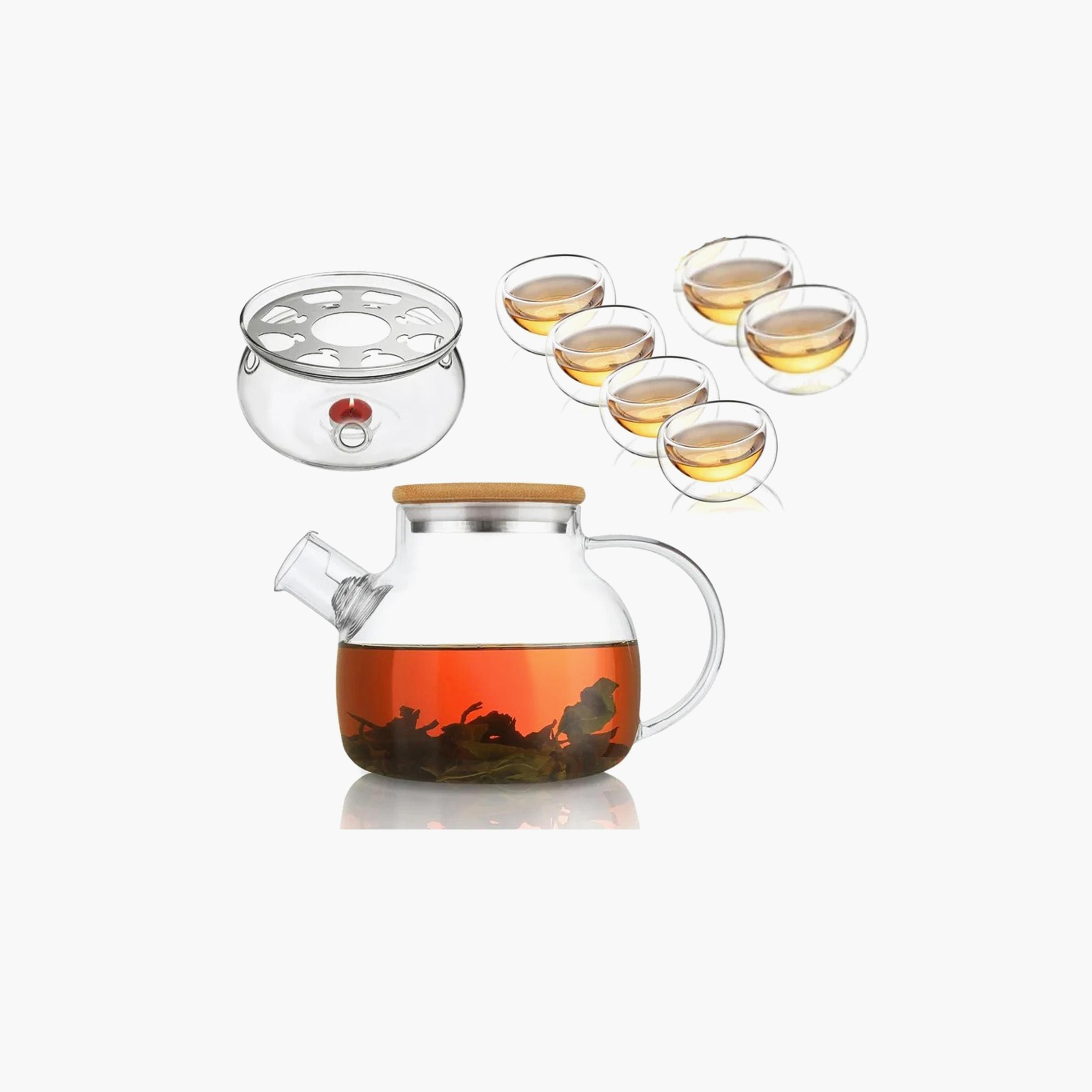 طقم إبريق شاي زجاجي من البورسليكات 8 قطع مع سخان وأكواب من 1تشيس-household-dining-teaandcoffee-teaandcoffeesets-image-1