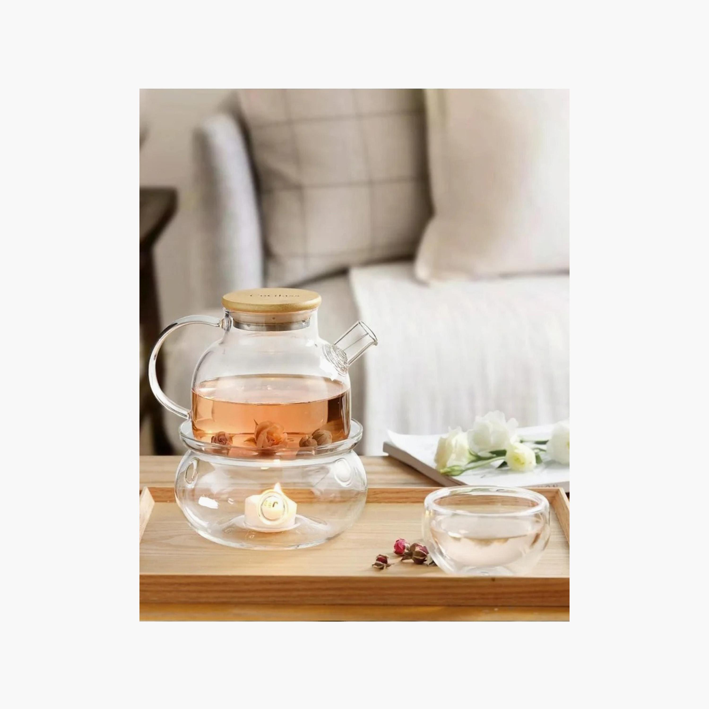 طقم إبريق شاي زجاجي من البورسليكات 8 قطع مع سخان وأكواب من 1تشيس-household-dining-teaandcoffee-teaandcoffeesets-image-2