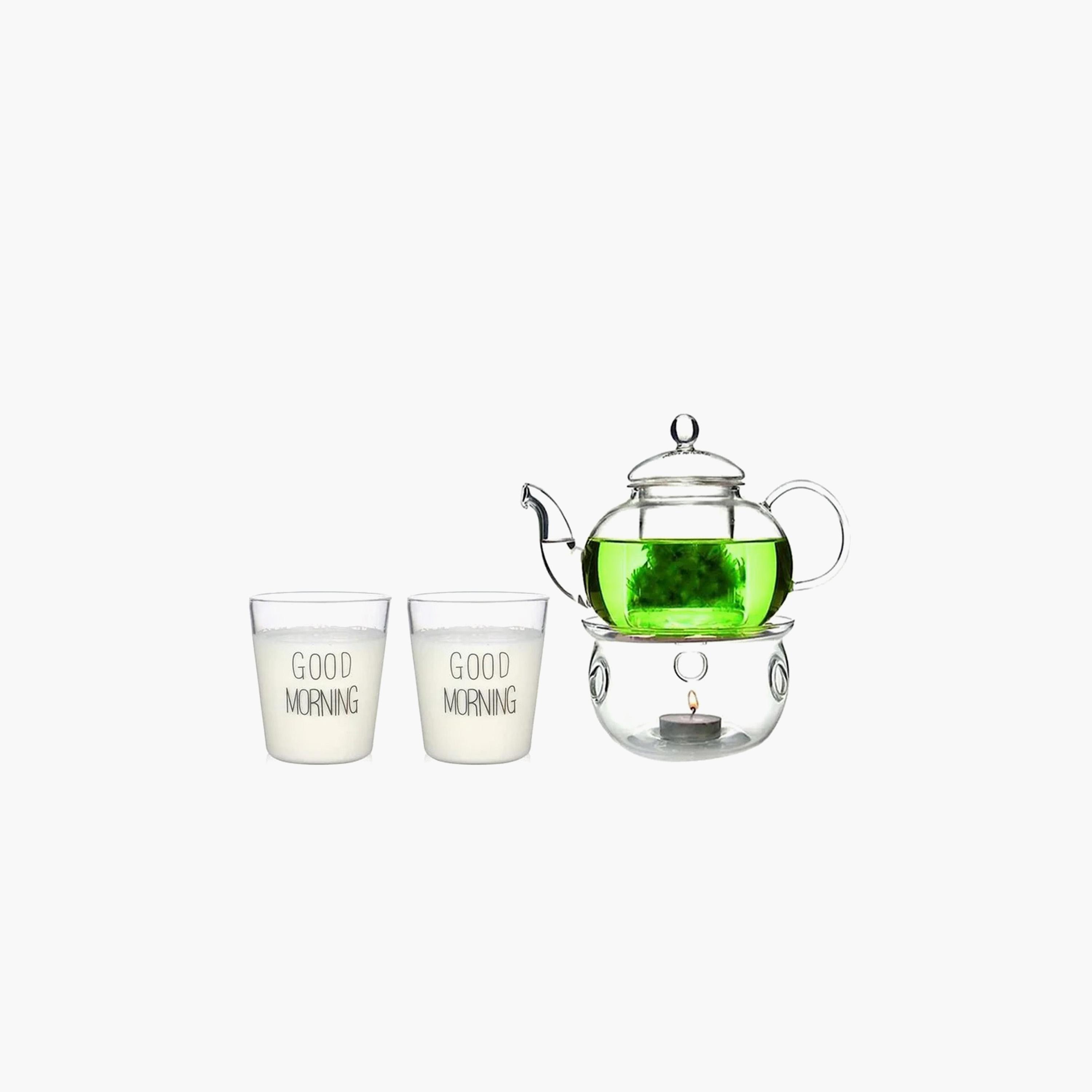Borosilicate Glass 4-Piece  Teapot with Burner and Printed Glass Set-household-dining-teaandcoffee-teaandcoffeesets-image-1