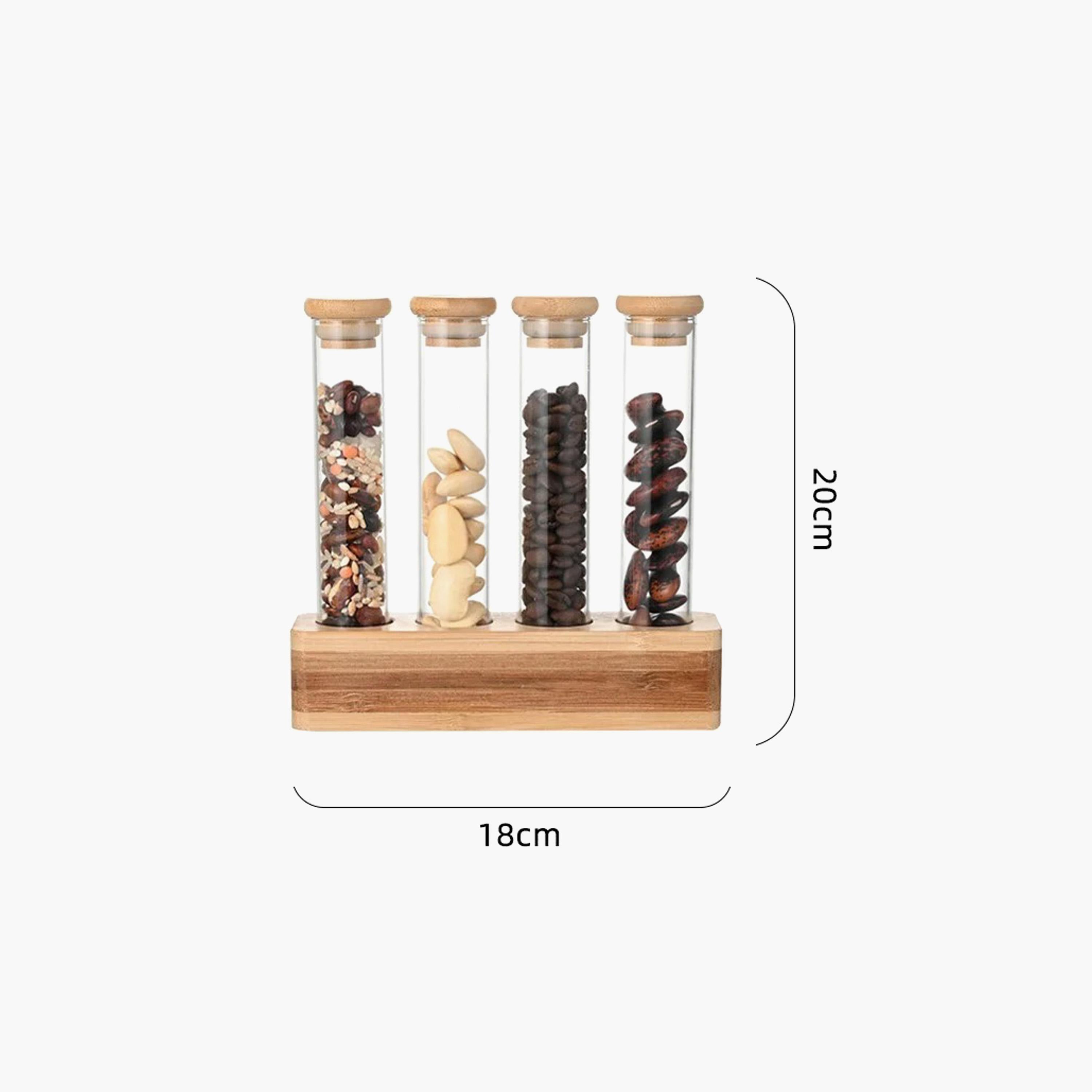 Borosilicate Glass 4-Piece  Spice Tubes with Bamboo Stand Set-household-kitchen-foodstorage-canistersandjars-image-4