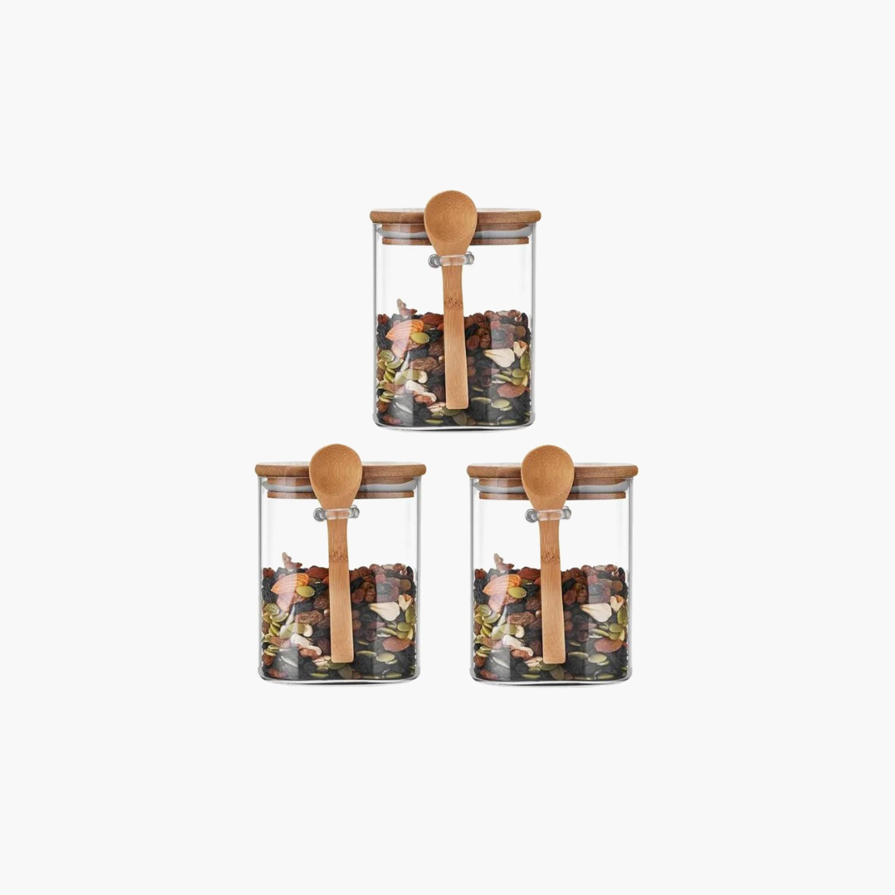 Borosilicate Glass 3-Piece Canister with Bamboo Lid and Spoon Set - 1 L-household-kitchen-foodstorage-canistersandjars-image-1
