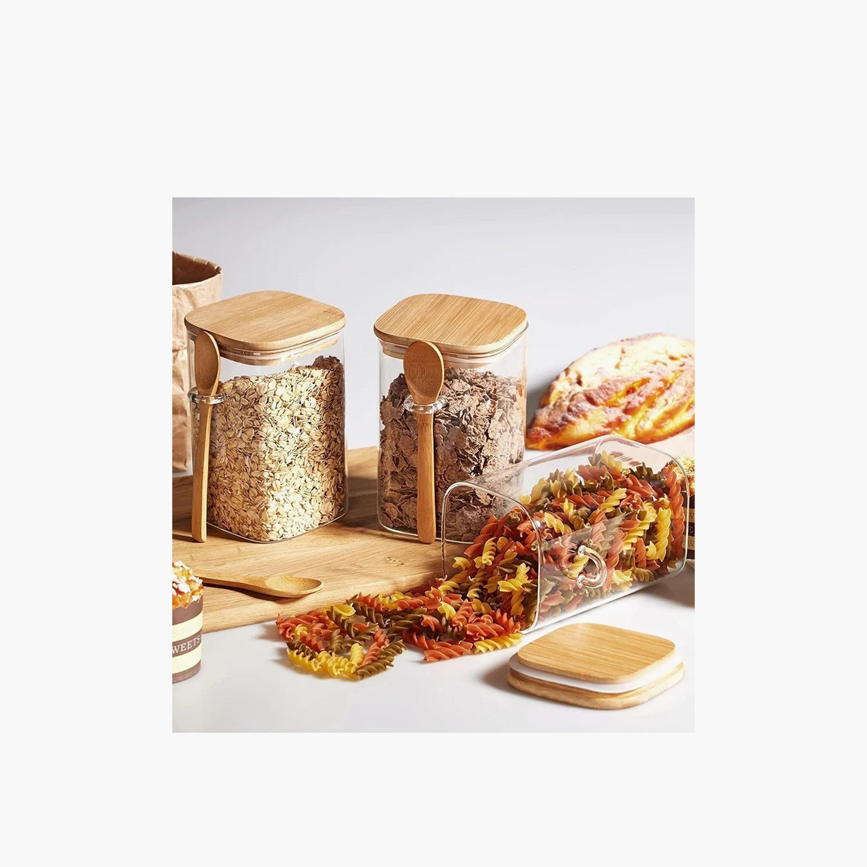 Borosilicate Glass 3-Piece Canister with Bamboo Lid and Spoon Set - 1 L-household-kitchen-foodstorage-canistersandjars-image-4