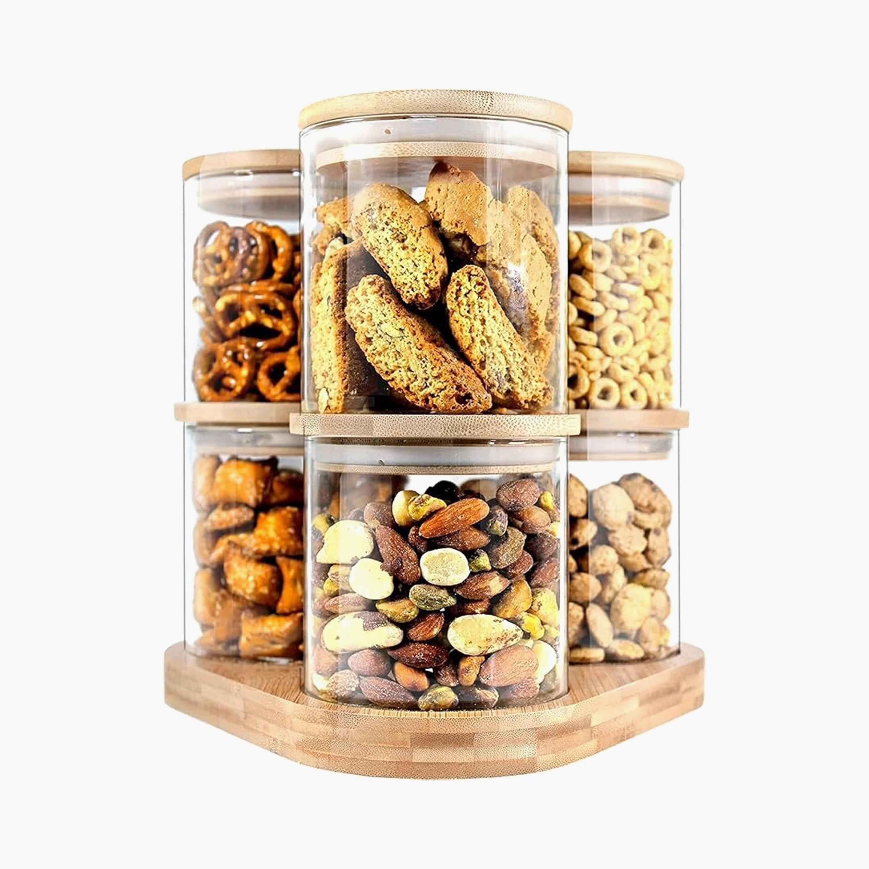 طقم جرات تخزين طعام 6 قطع بغطاء خيزران وقاعدة خشب من 1 تشيس-household-kitchen-foodstorage-canistersandjars-image-1