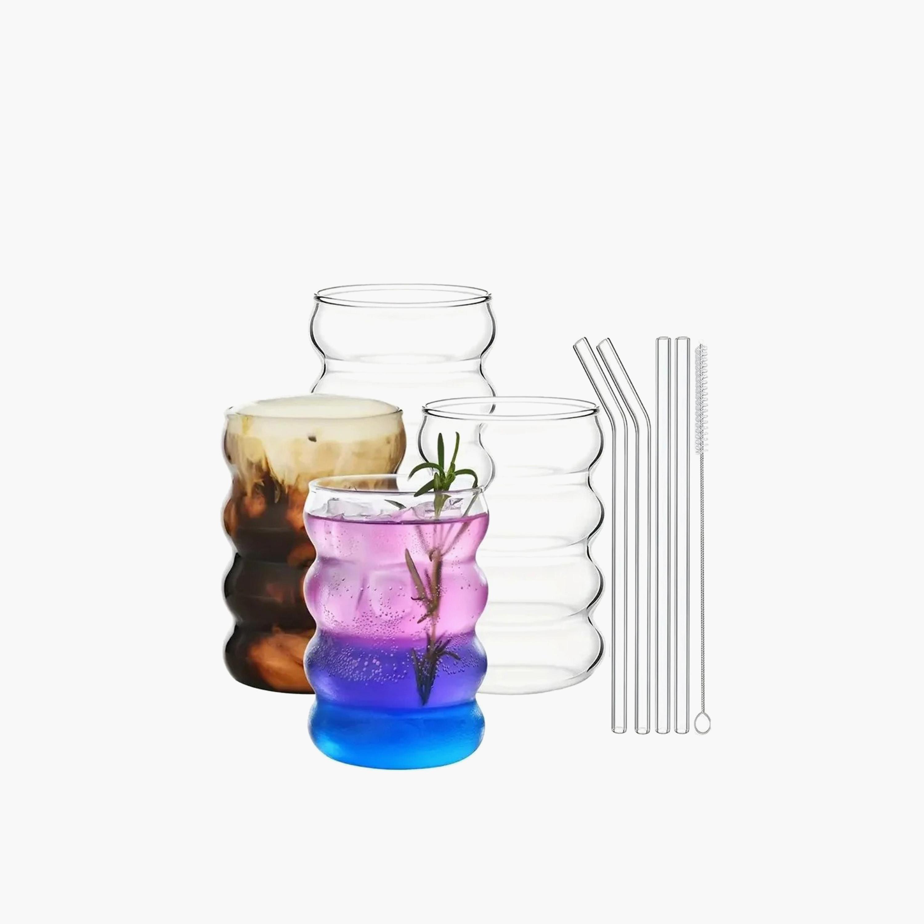 طقم أكواب زجاج مضلع مع قشّات 4 قطع من وان تشيس - 330 مل-household-dining-glassware-drinkingglasses-image-1
