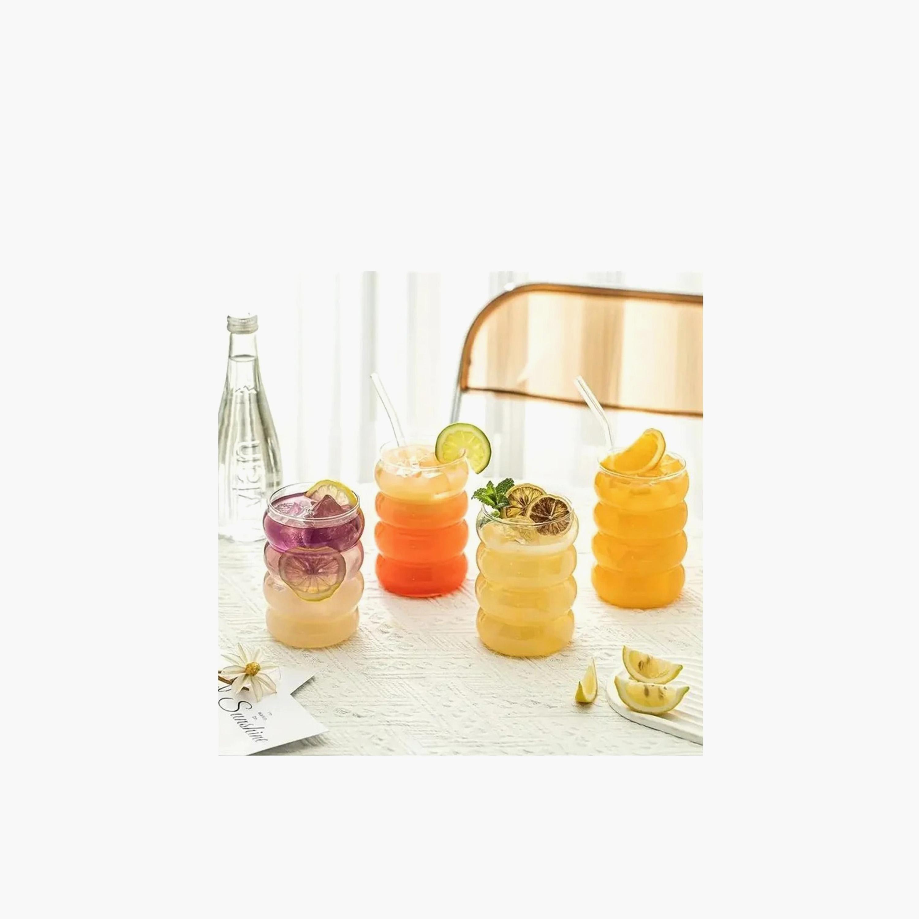 طقم أكواب زجاج مضلع مع قشّات 4 قطع من وان تشيس - 330 مل-household-dining-glassware-drinkingglasses-image-3