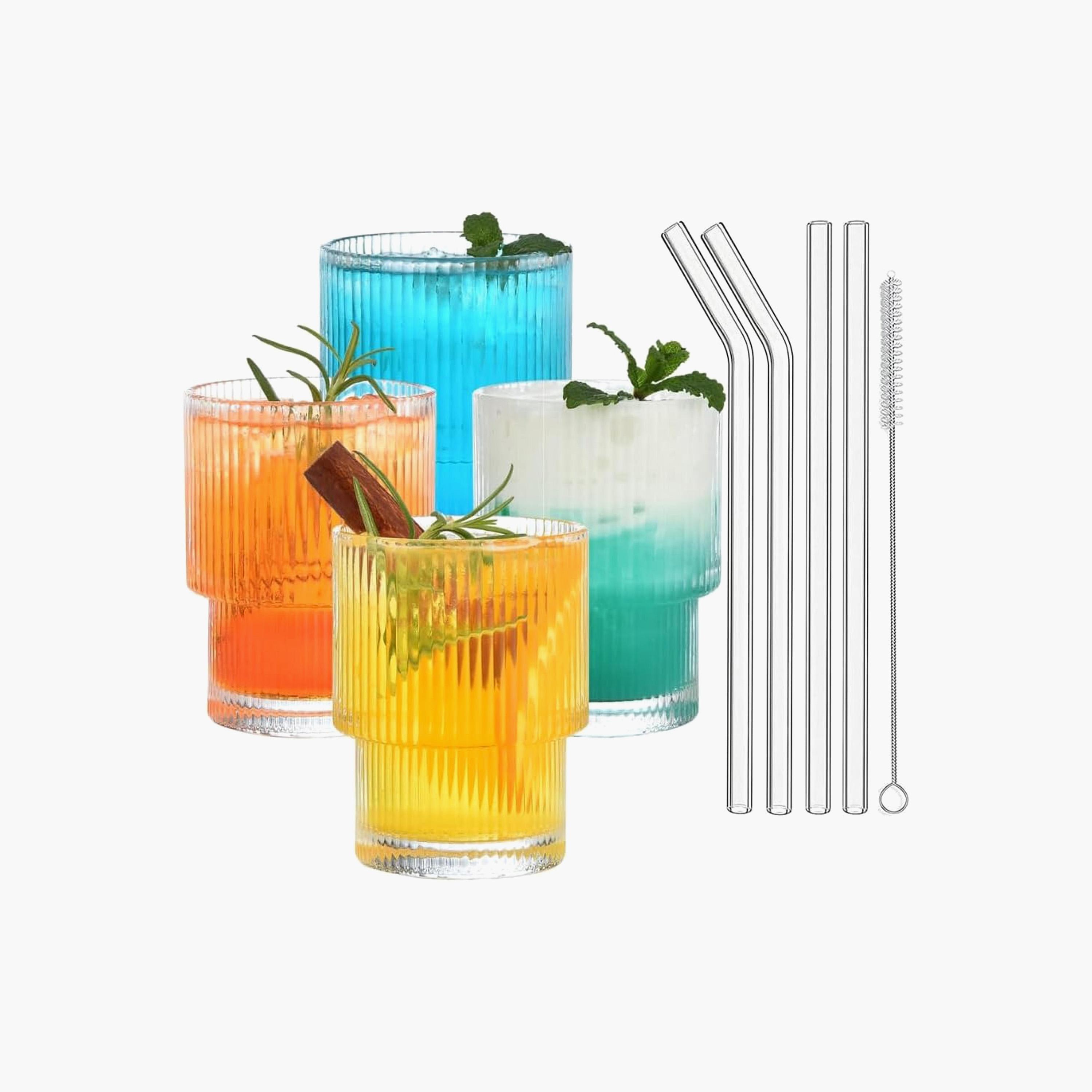 طقم أكواب زجاج مضلع مع قشات 4 قطع من وان تشيس - 320 مل-household-dining-glassware-drinkingglasses-image-1