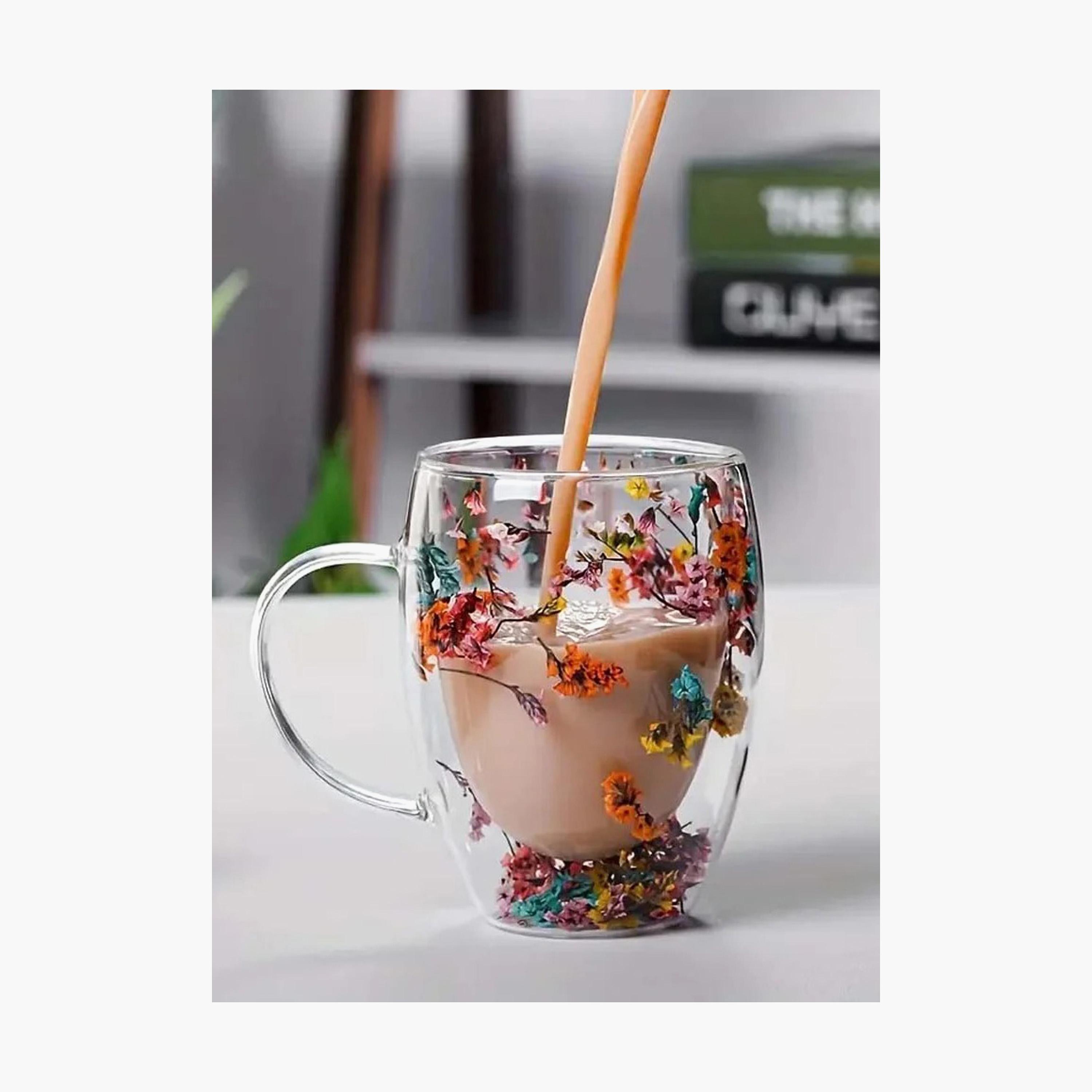 Borosilicate Glass 2-Piece Double Wall Flower Glass Coffee Cup Set - 350 ml-household-dining-teaandcoffee-mugsandcups-image-2