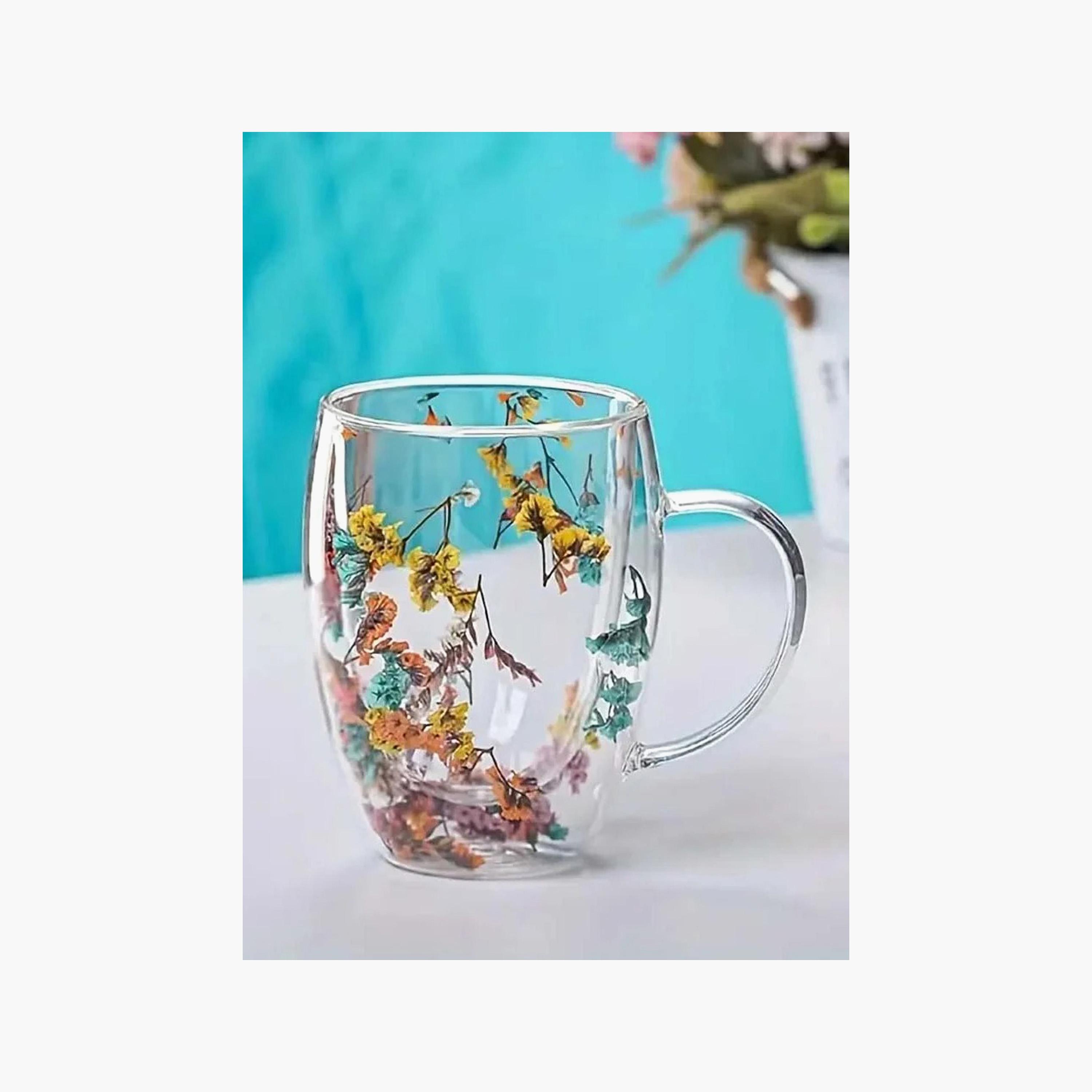 Borosilicate Glass 2-Piece Double Wall Flower Glass Coffee Cup Set - 350 ml-household-dining-teaandcoffee-mugsandcups-image-3