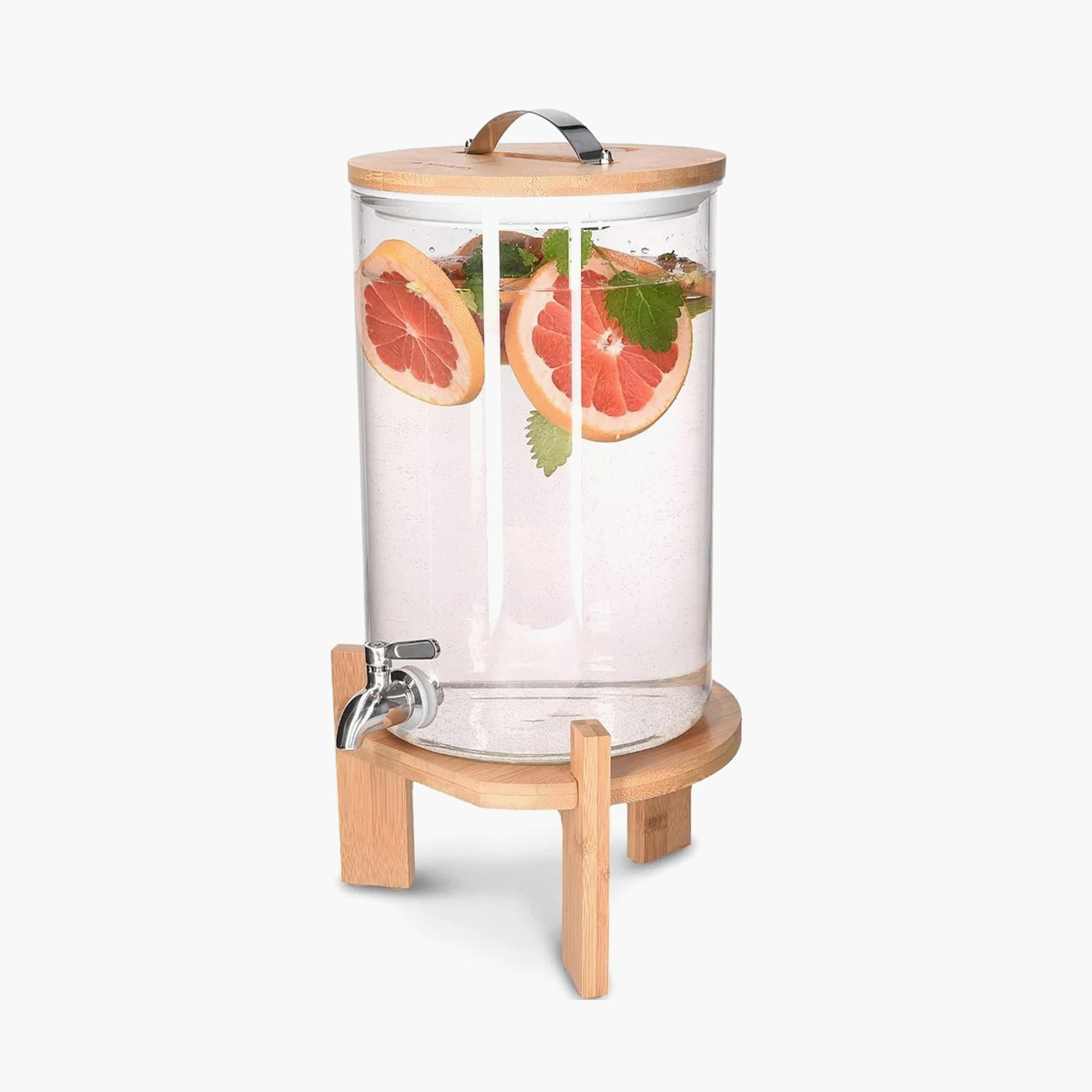 Borosilicate Glass Beverage Dispenser with Spigot and Wooden Stand - 8 L-household-dining-drinkserveware-dispensers-image-1