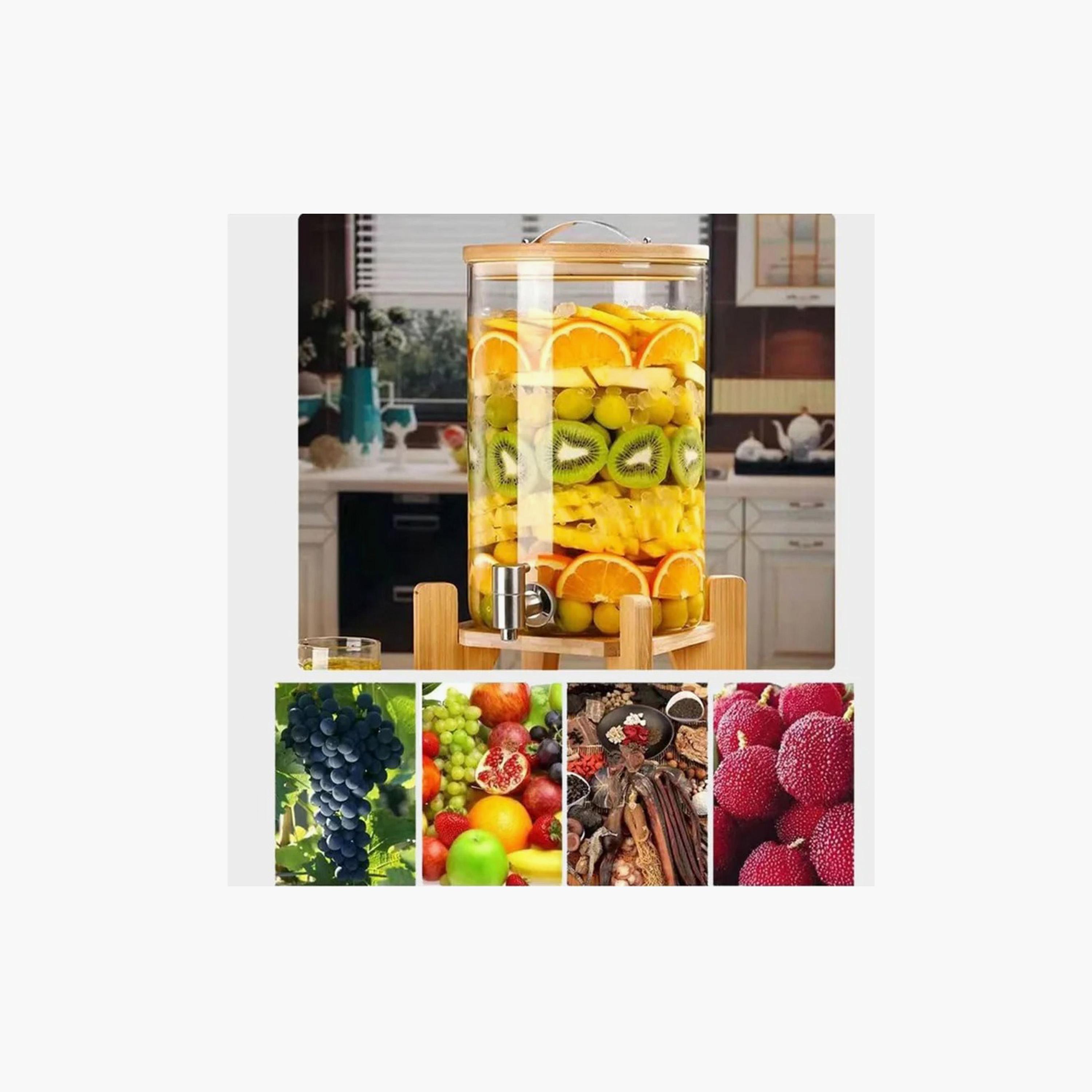 Borosilicate Glass Beverage Dispenser with Spigot and Wooden Stand - 8 L-household-dining-drinkserveware-dispensers-image-2