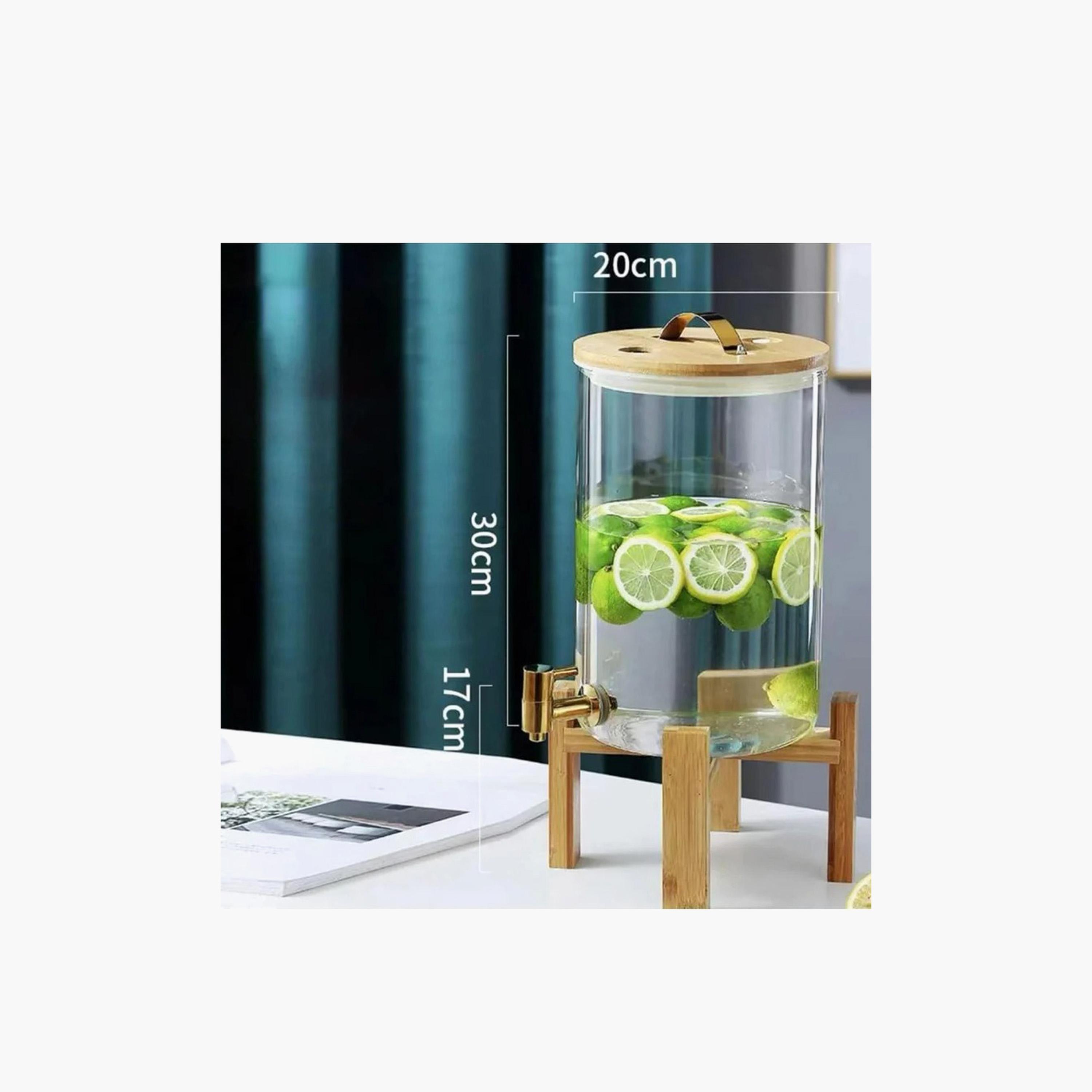 Borosilicate Glass Beverage Dispenser with Spigot and Wooden Stand - 8 L-household-dining-drinkserveware-dispensers-image-4