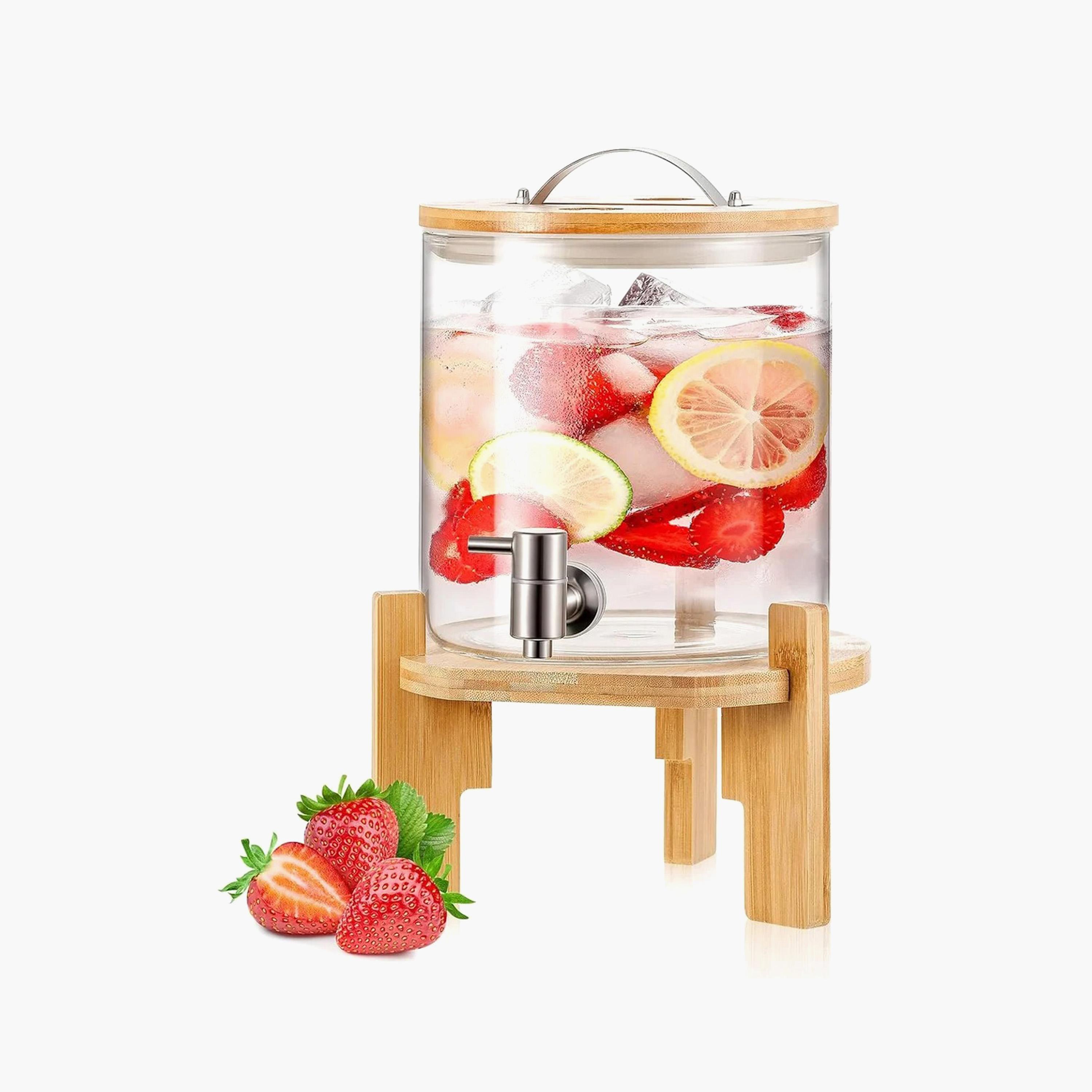 Borosilicate Glass Beverage Dispenser with Spigot and Wooden Stand - 5 L-household-dining-drinkserveware-dispensers-image-1