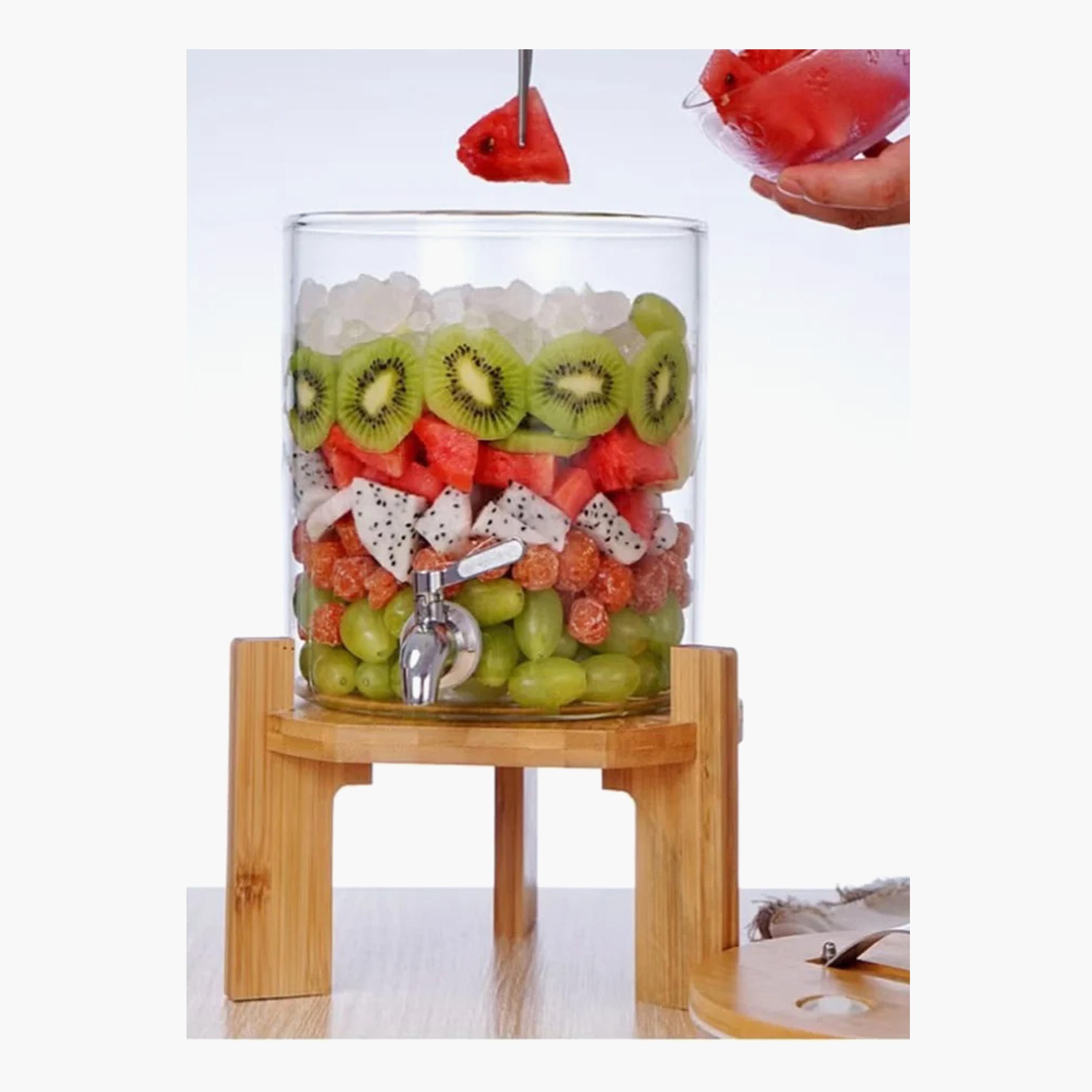 Borosilicate Glass Beverage Dispenser with Spigot and Wooden Stand - 5 L-household-dining-drinkserveware-dispensers-image-2