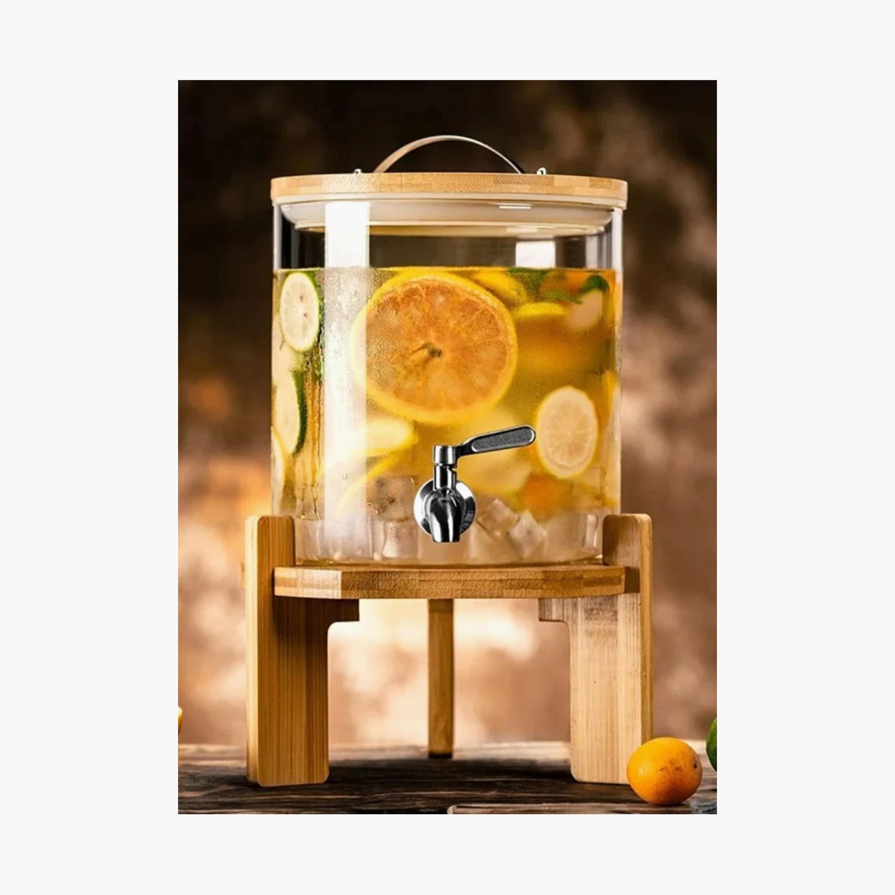 Borosilicate Glass Beverage Dispenser with Spigot and Wooden Stand - 5 L-household-dining-drinkserveware-dispensers-image-3