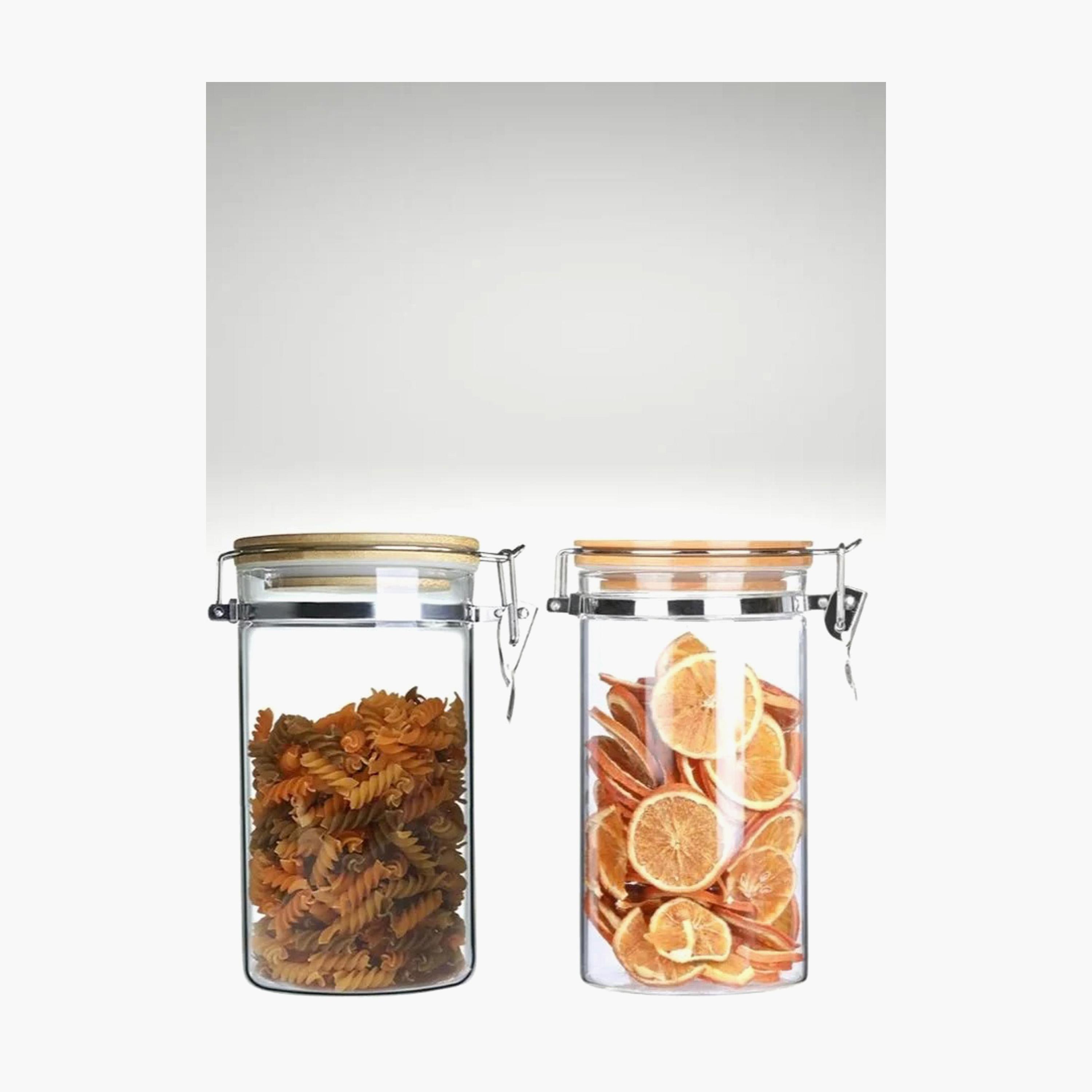 Borosilicate Glass 2-Piece  Storage Jar Set with Bamboo Lid - 1 L-household-kitchen-foodstorage-canistersandjars-image-1