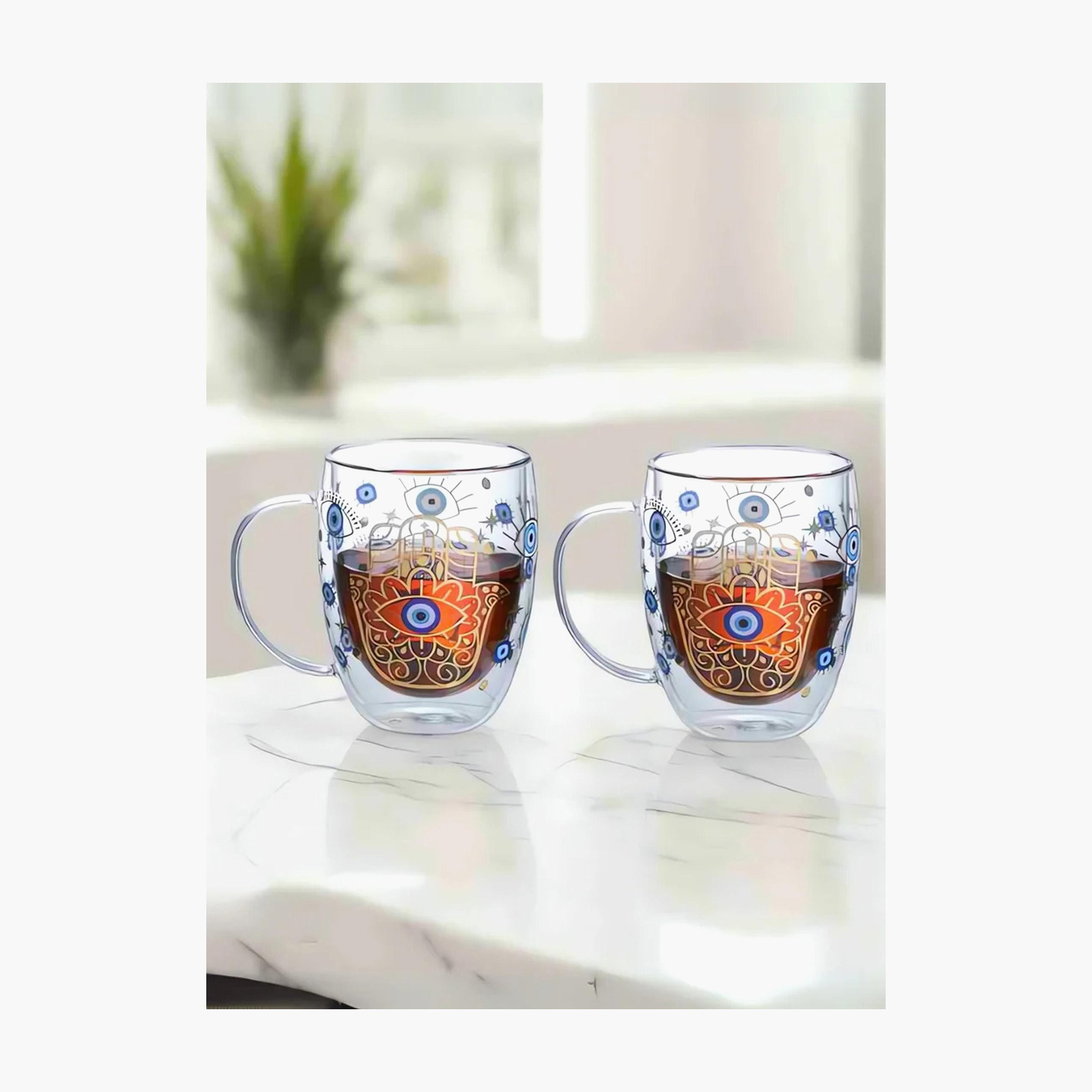 طقم أكواب زجاجية بجدار مزدج بوروسيليكات وبطبعات قطعتين من 1 تشيس - 350 مل-household-dining-teaandcoffee-mugsandcups-image-1