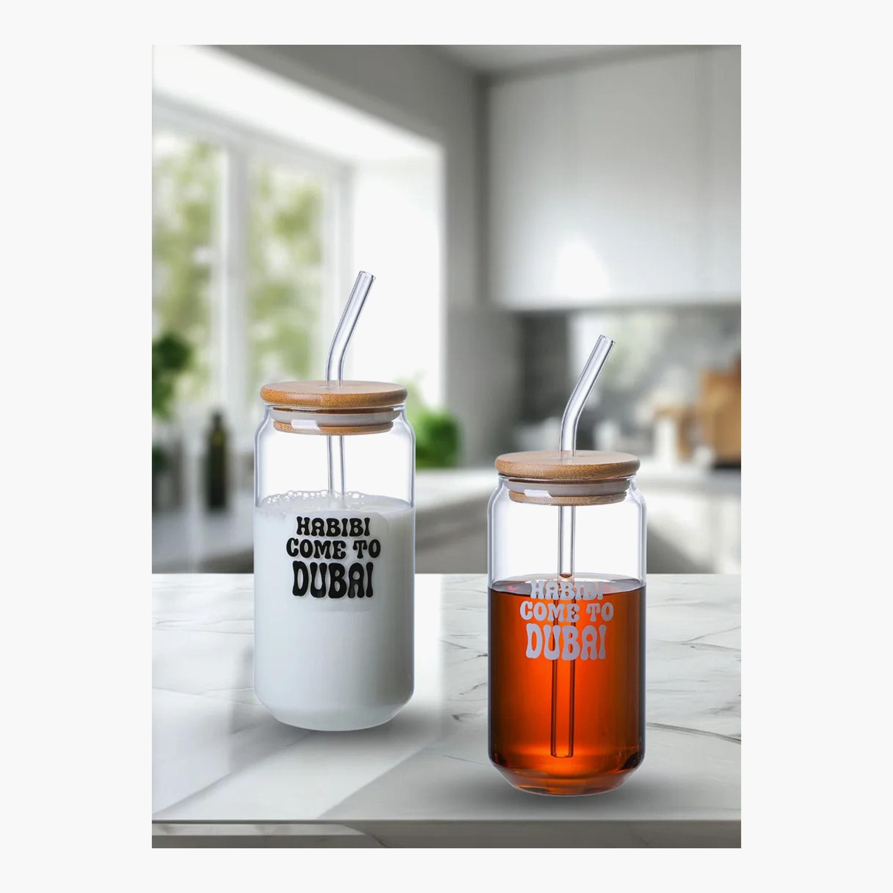 طقم أكوب زجاج للشرب قطعتين مع غطاء وقشة من البورسليكات من 1تشيس - 550 مل-household-dining-teaandcoffee-travelmugsandsippers-image-4