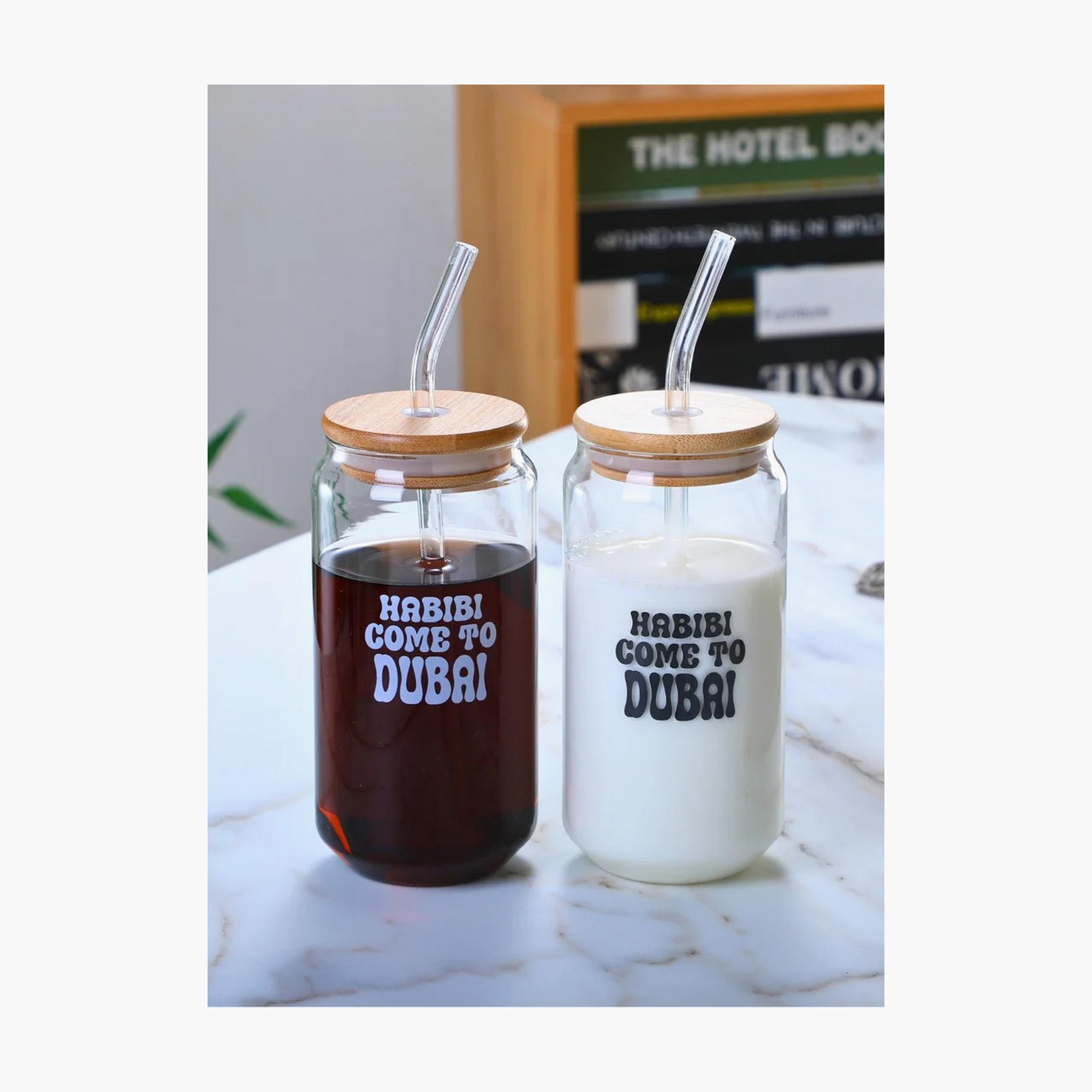 طقم أكوب زجاج للشرب قطعتين مع غطاء وقشة من البورسليكات من 1تشيس - 550 مل-household-dining-teaandcoffee-travelmugsandsippers-image-2