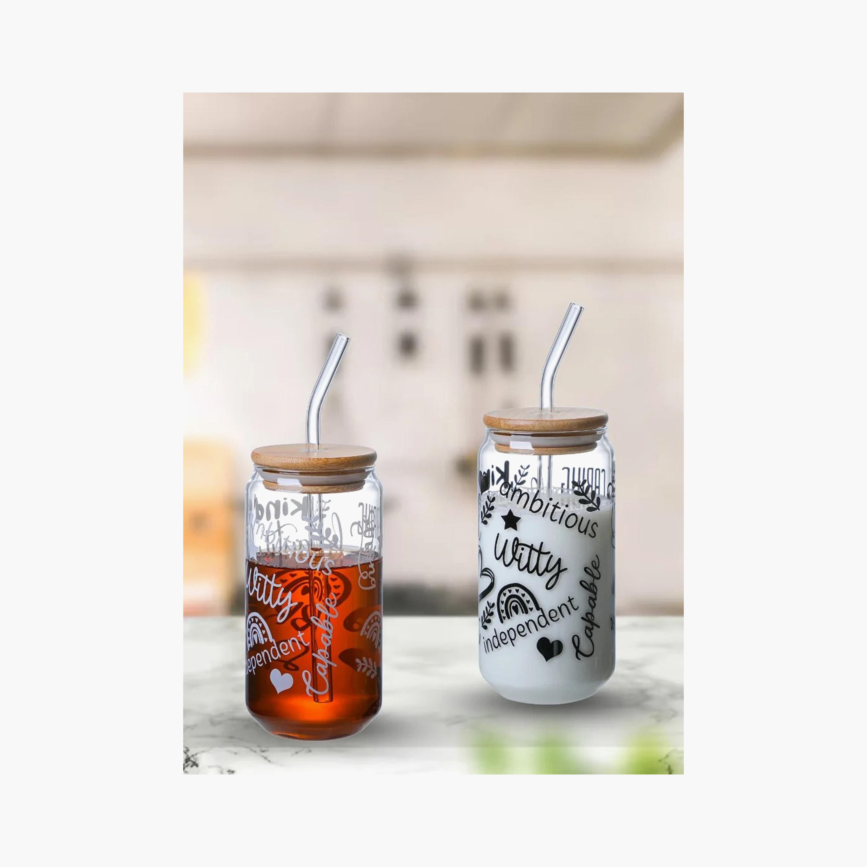 طقم أكواب من زجاج البوروسيليكات بطبعات قطعتين مع غطاء وقشة خيزران من 1 تشيس - 350 مل-household-dining-teaandcoffee-travelmugsandsippers-image-4