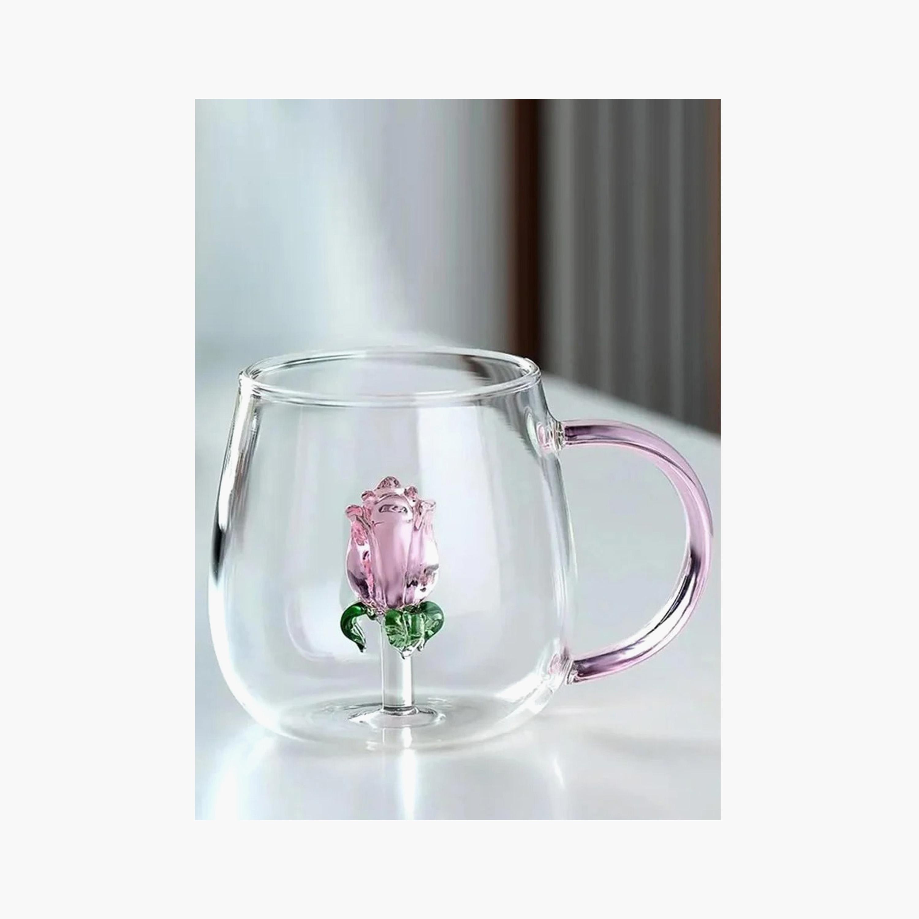 Flower Accent Borosilicate Glass Mug with Handle - 300 ml-household-dining-teaandcoffee-mugsandcups-image-1