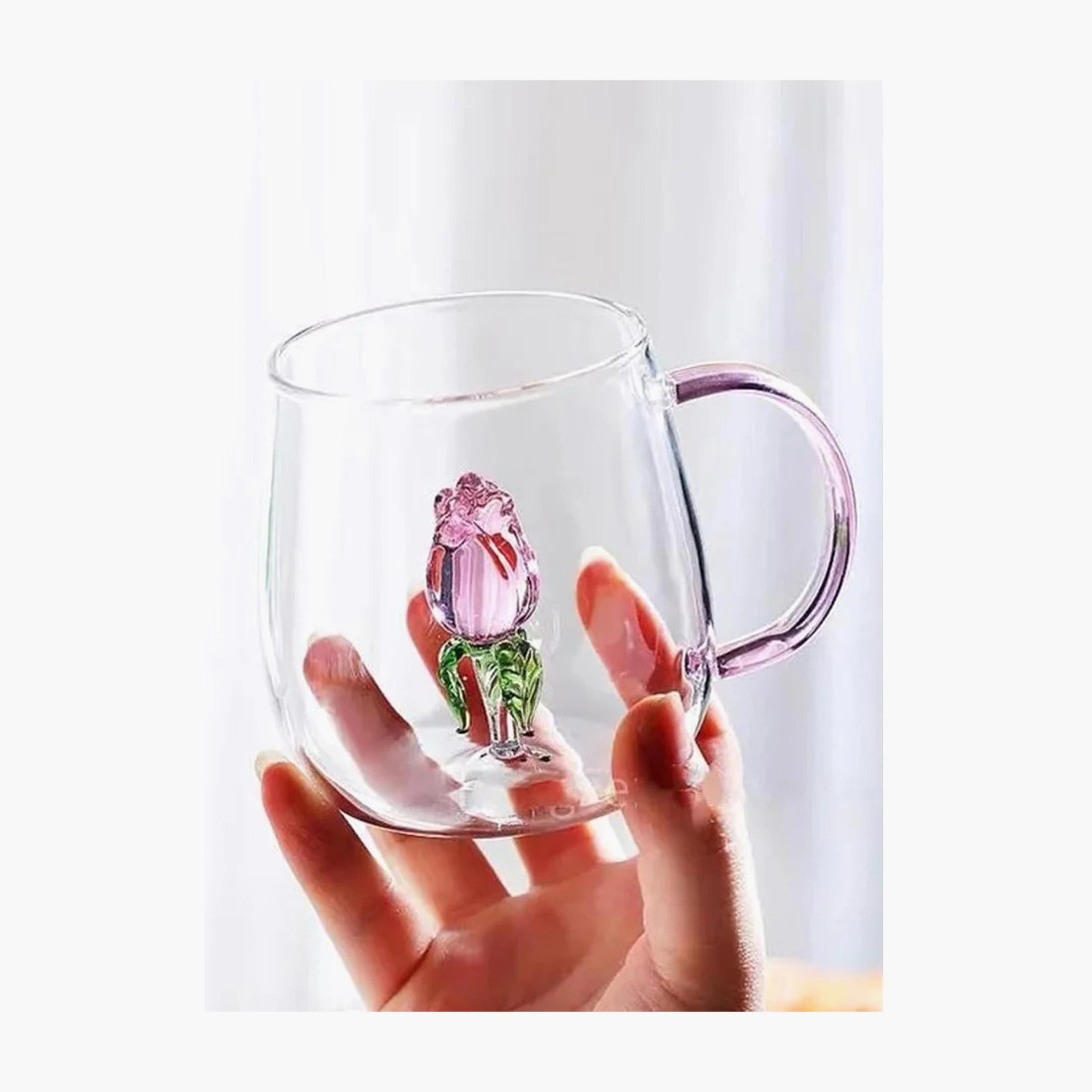 Flower Accent Borosilicate Glass Mug with Handle - 300 ml-household-dining-teaandcoffee-mugsandcups-image-2