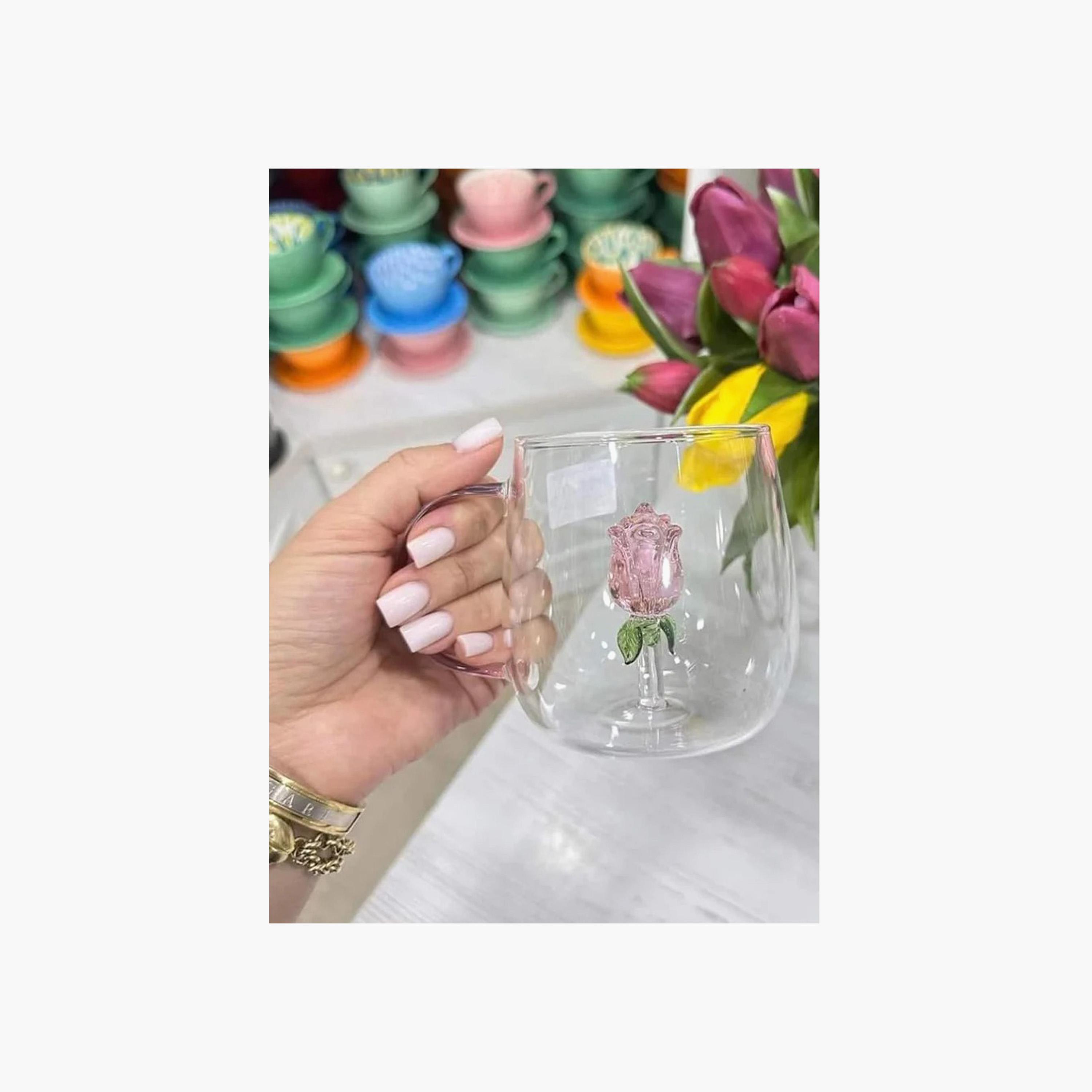 Flower Accent Borosilicate Glass Mug with Handle - 300 ml-household-dining-teaandcoffee-mugsandcups-image-3