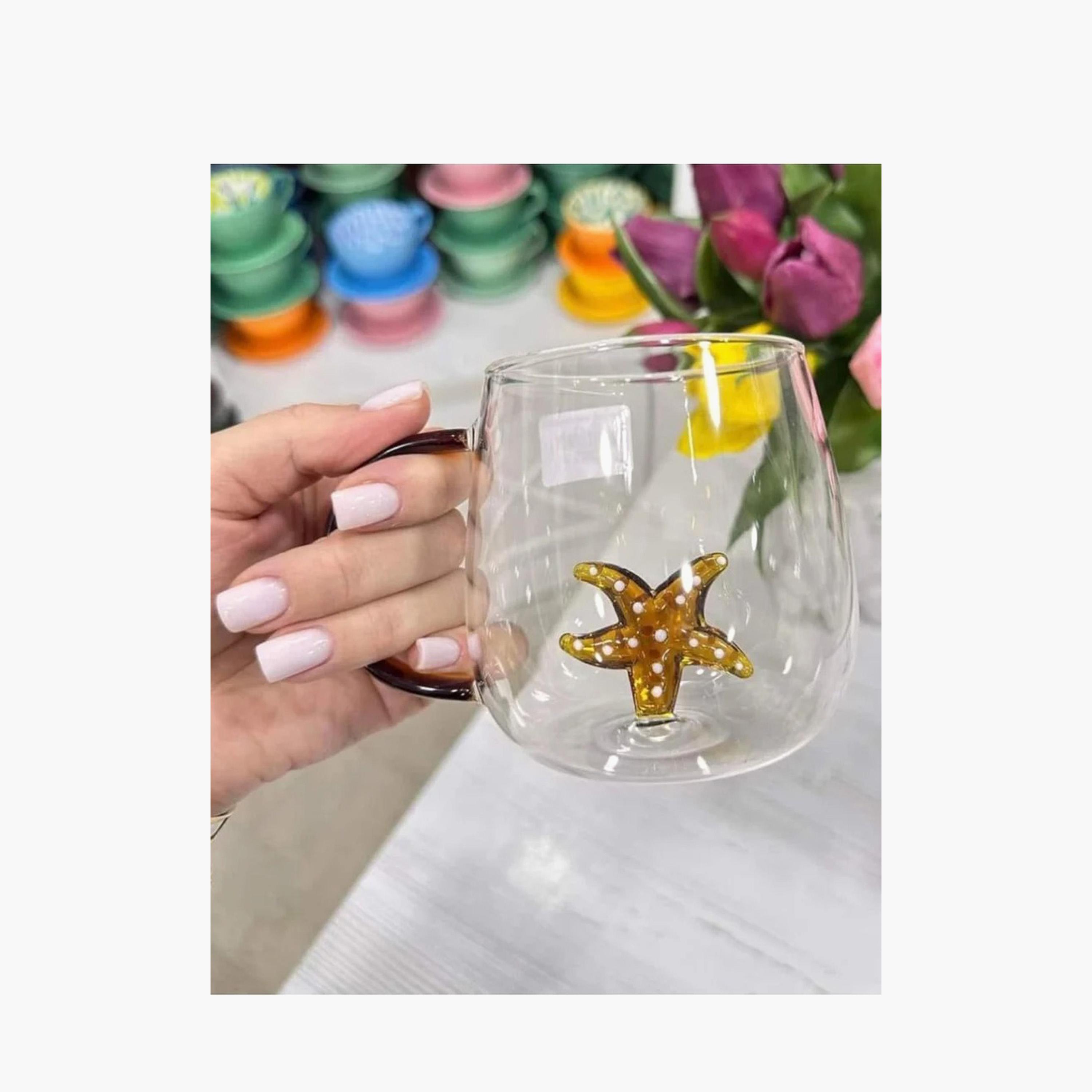 Star Fish Accent Borosilicate Glass with Handle - 300 ml-household-dining-teaandcoffee-mugsandcups-image-2