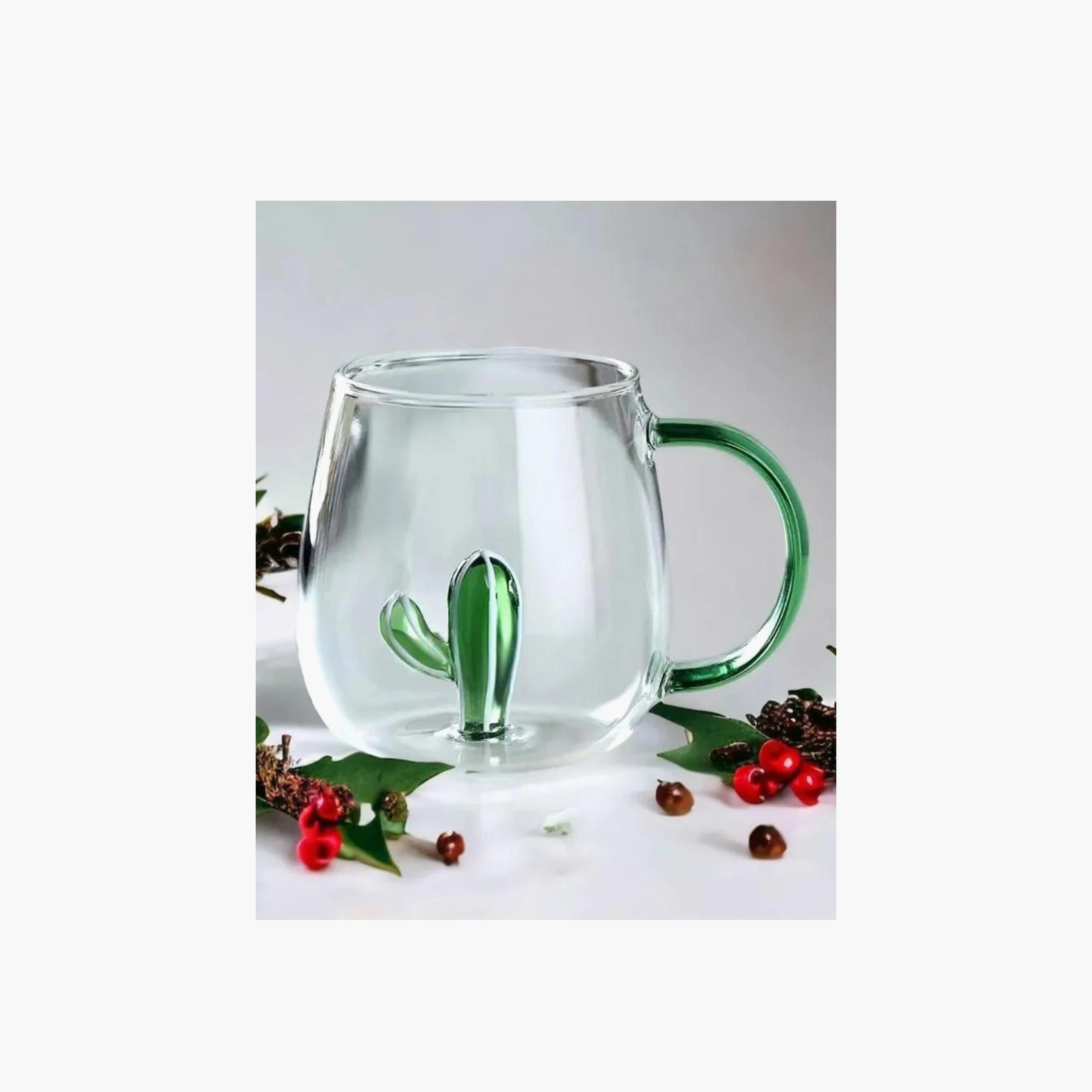 Cactus Accent Borosilicate Glass Cup with Handle - 300 ml-household-dining-teaandcoffee-mugsandcups-image-1
