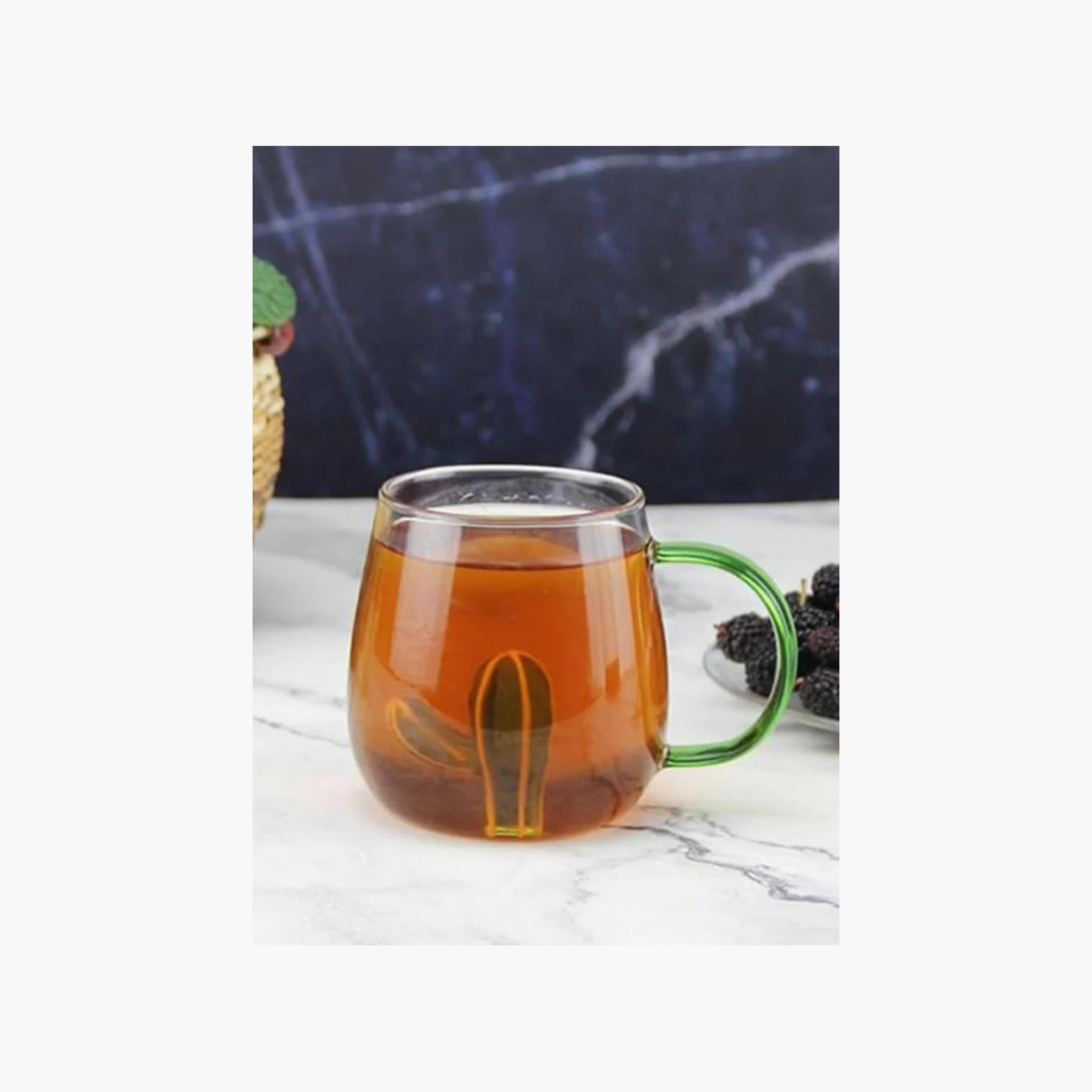Cactus Accent Borosilicate Glass Cup with Handle - 300 ml-household-dining-teaandcoffee-mugsandcups-image-2