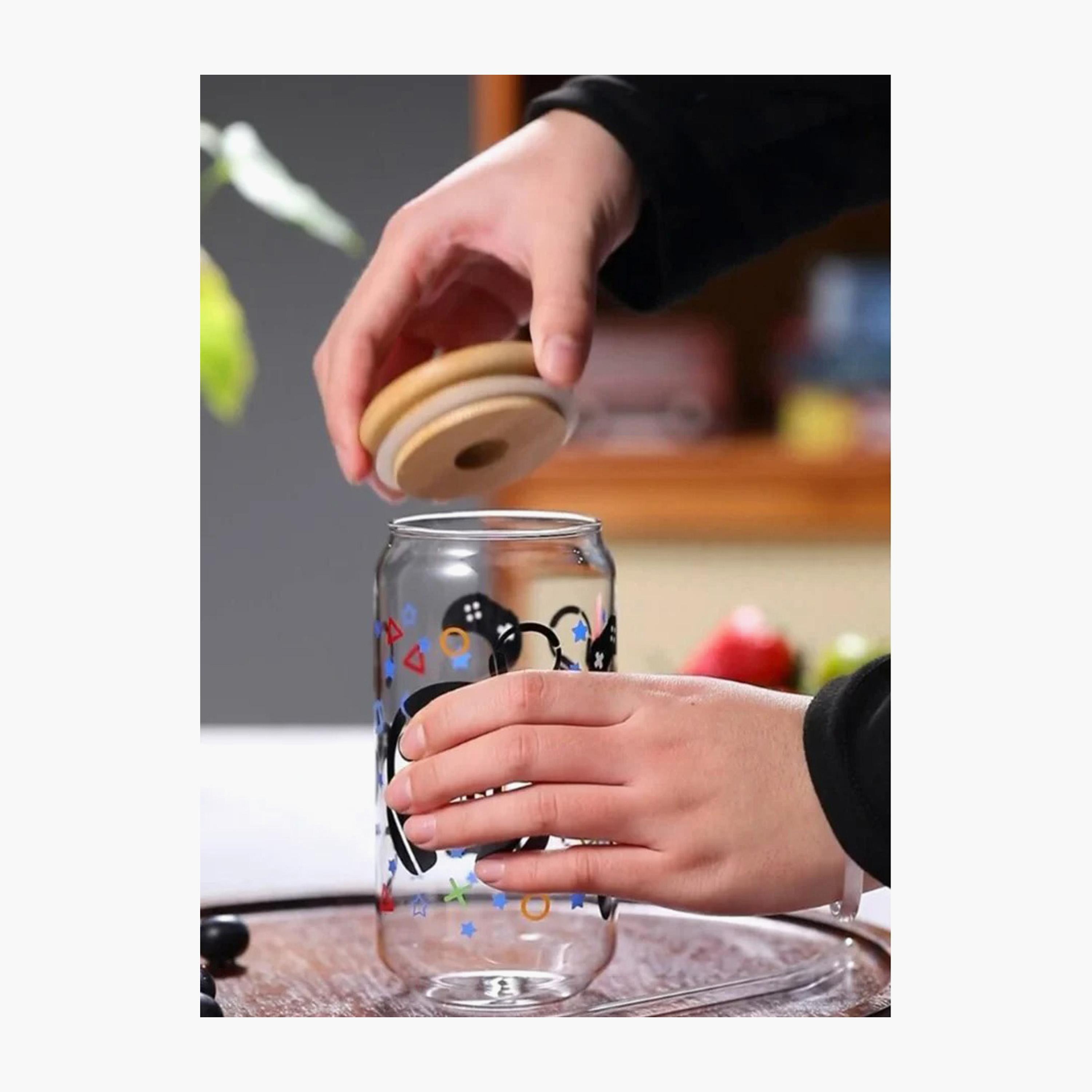 طقم أكوب زجاج على شكل علبة ألعاب قطعتين وغطاء من الخيزران من 1تشيس - 550 مل-household-dining-teaandcoffee-travelmugsandsippers-image-1