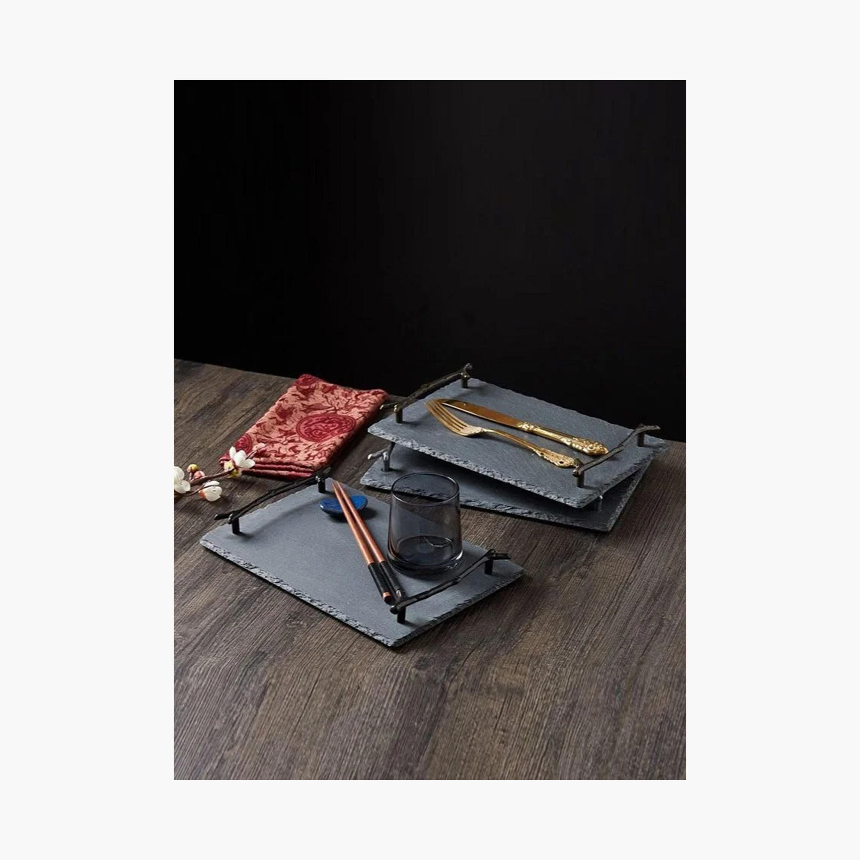Slate Serving Tray with Handle - 10x20 cms-household-decor-boxesandtrays-image-2