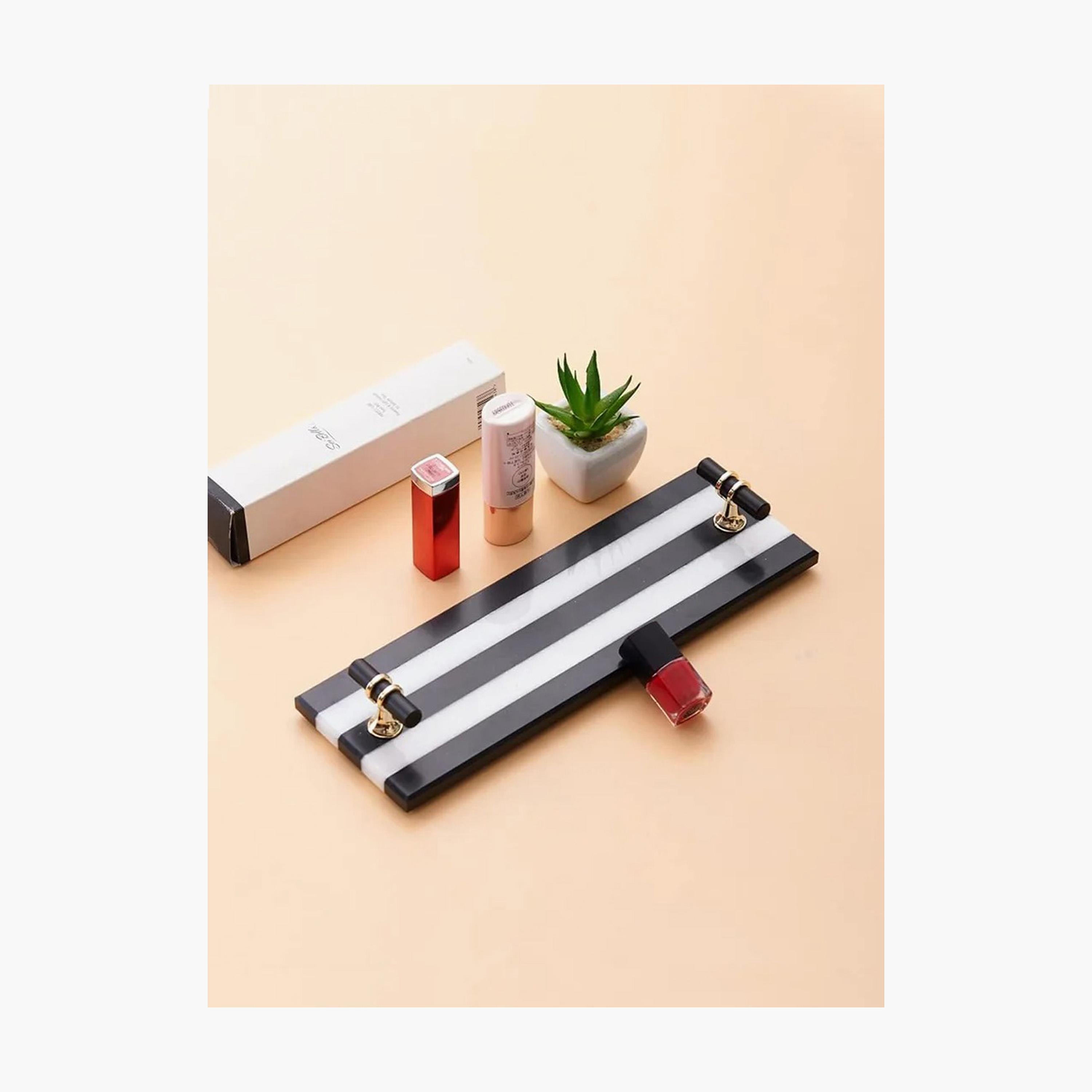 Striped Marble Decorative Tray with Handle - 30x12 cms-household-decor-boxesandtrays-image-1