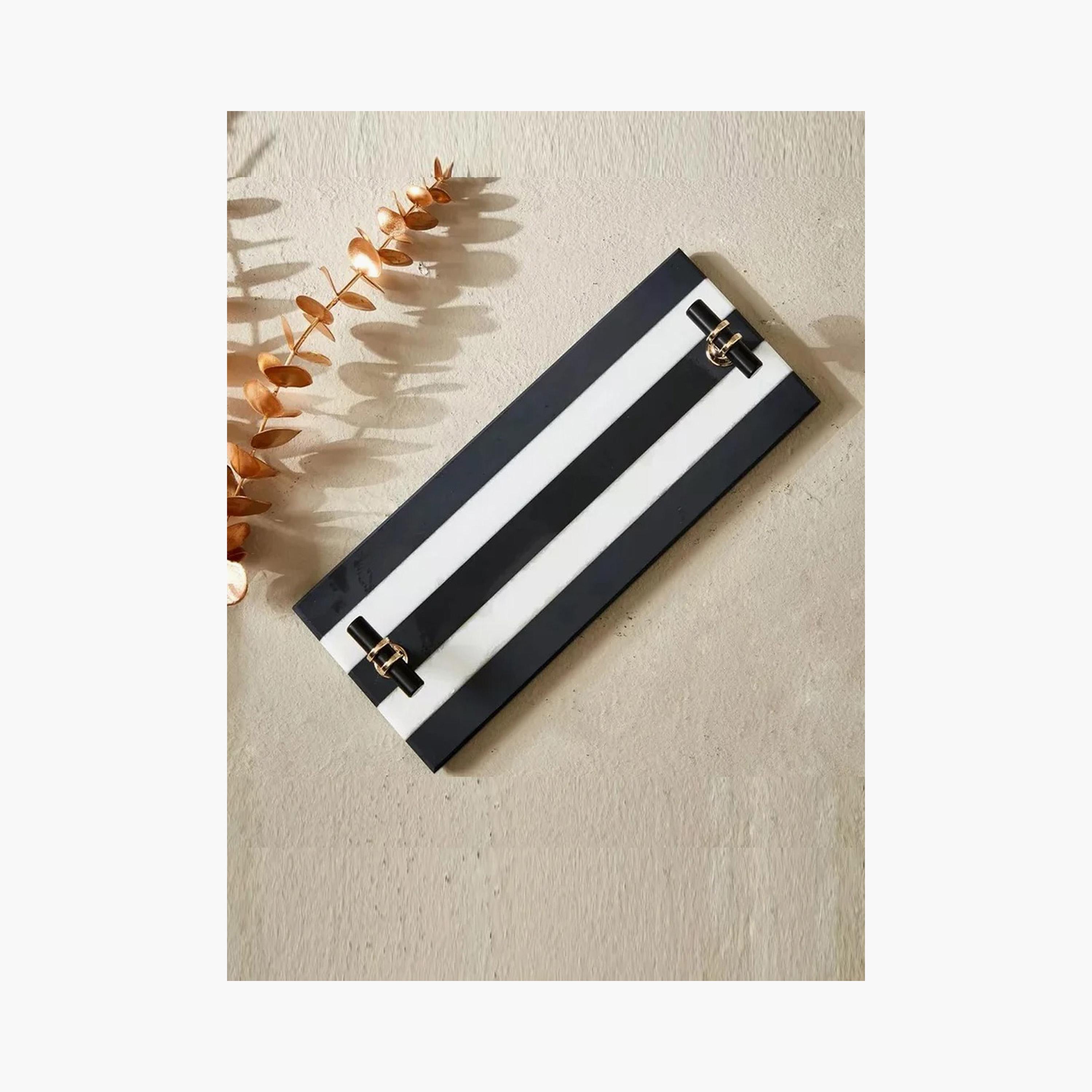 Striped Marble Decorative Tray with Handle - 30x12 cms-household-decor-boxesandtrays-image-3