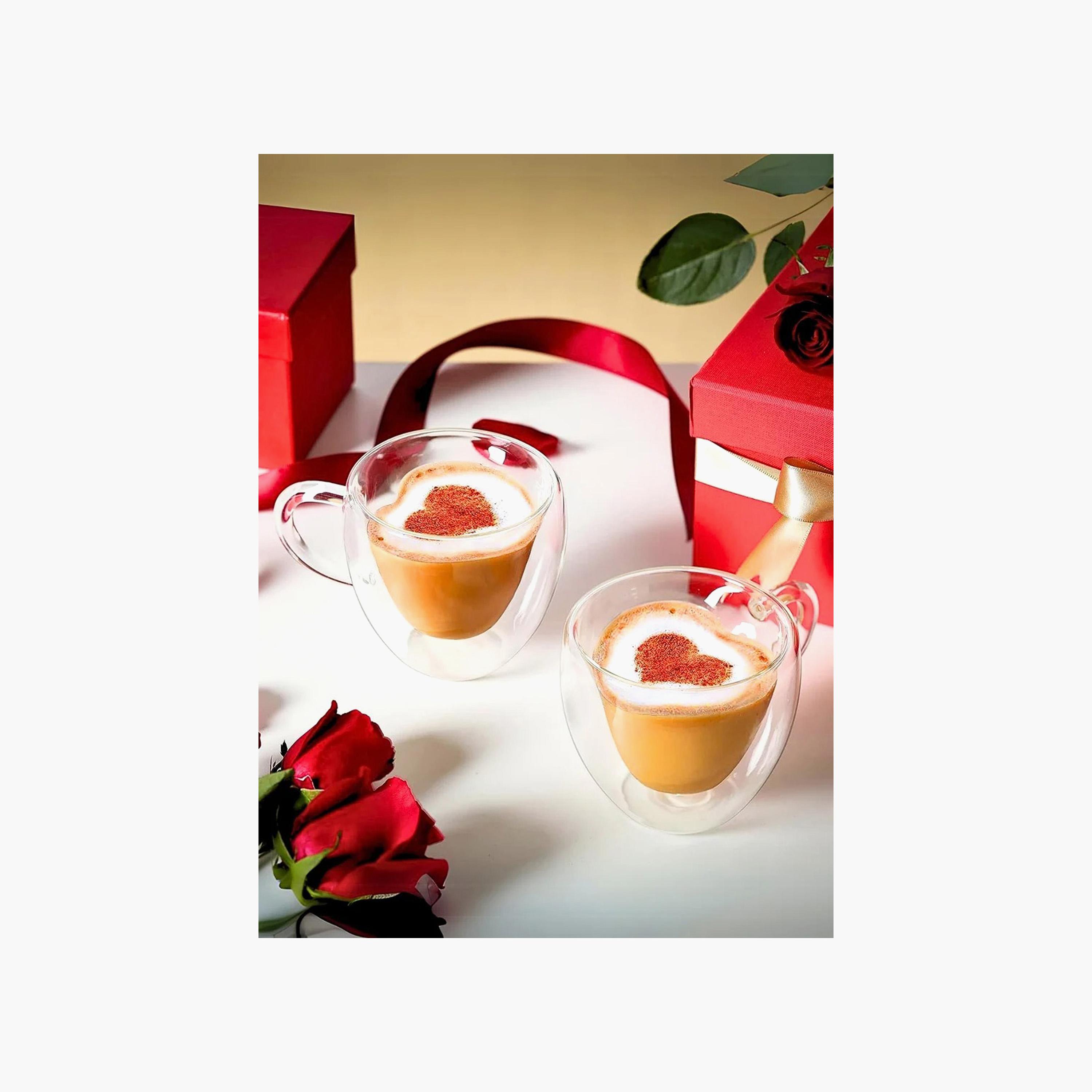 مج قهوة زجاج على شكل قلب بجدار مزدوج من ون تشيس - مجموعة من قطعتين - 180 مل-household-dining-teaandcoffee-mugsandcups-image-1