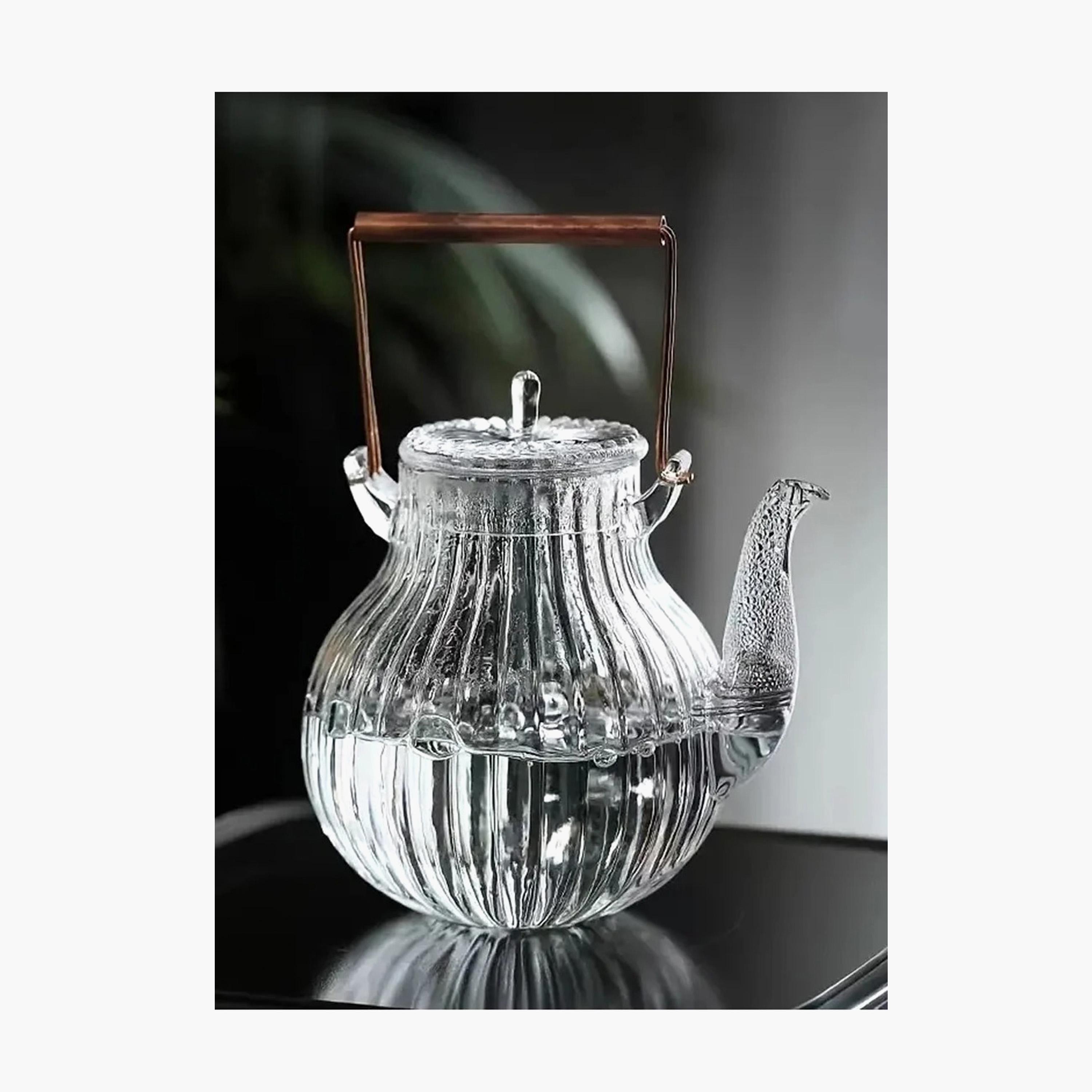 Borosilicate Ridged Glass Teapot With Copper Handle - 600 ml-household-dining-teaandcoffee-vacuumflaskscoffeeandteapots-image-1