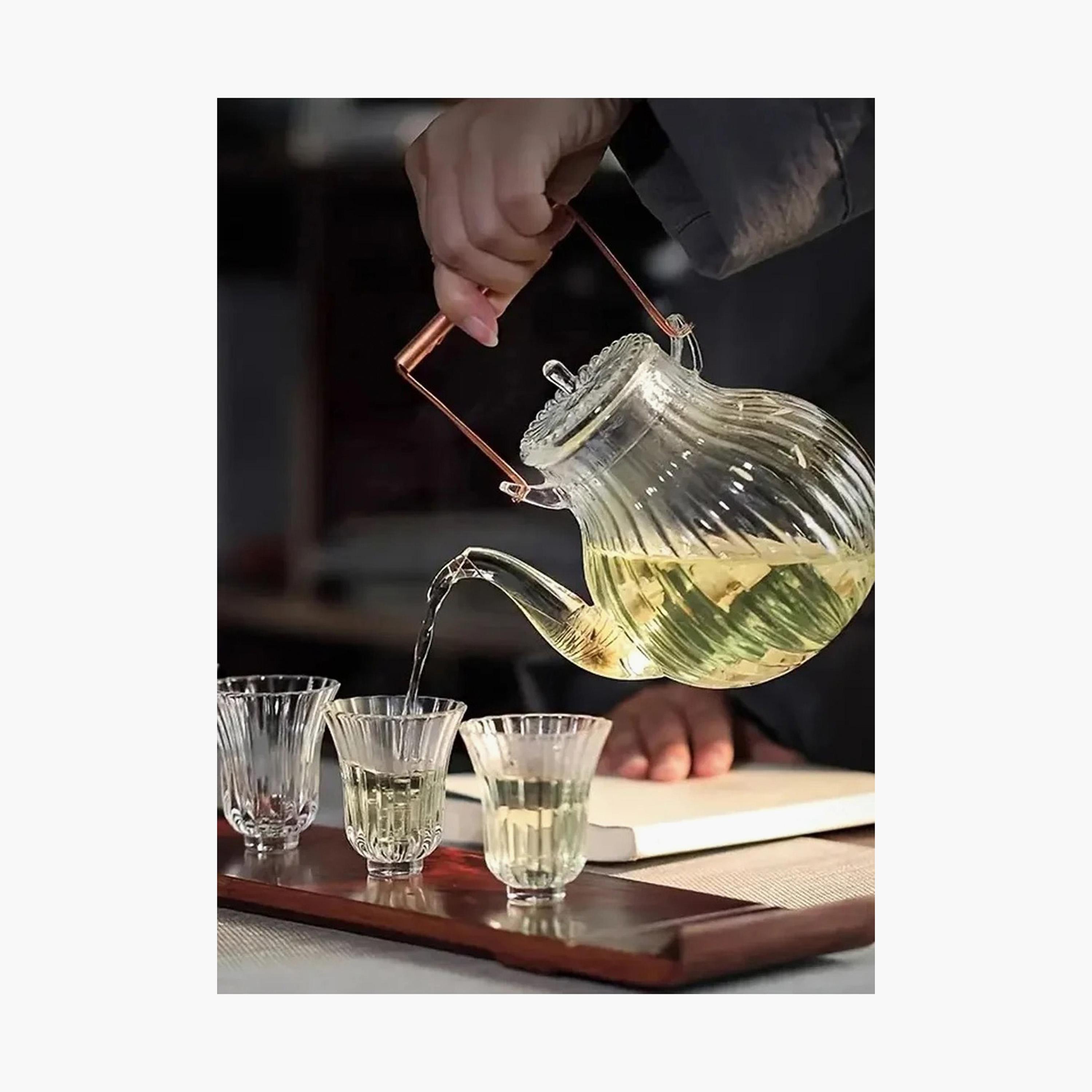 Borosilicate Ridged Glass Teapot With Copper Handle - 600 ml-household-dining-teaandcoffee-vacuumflaskscoffeeandteapots-image-2