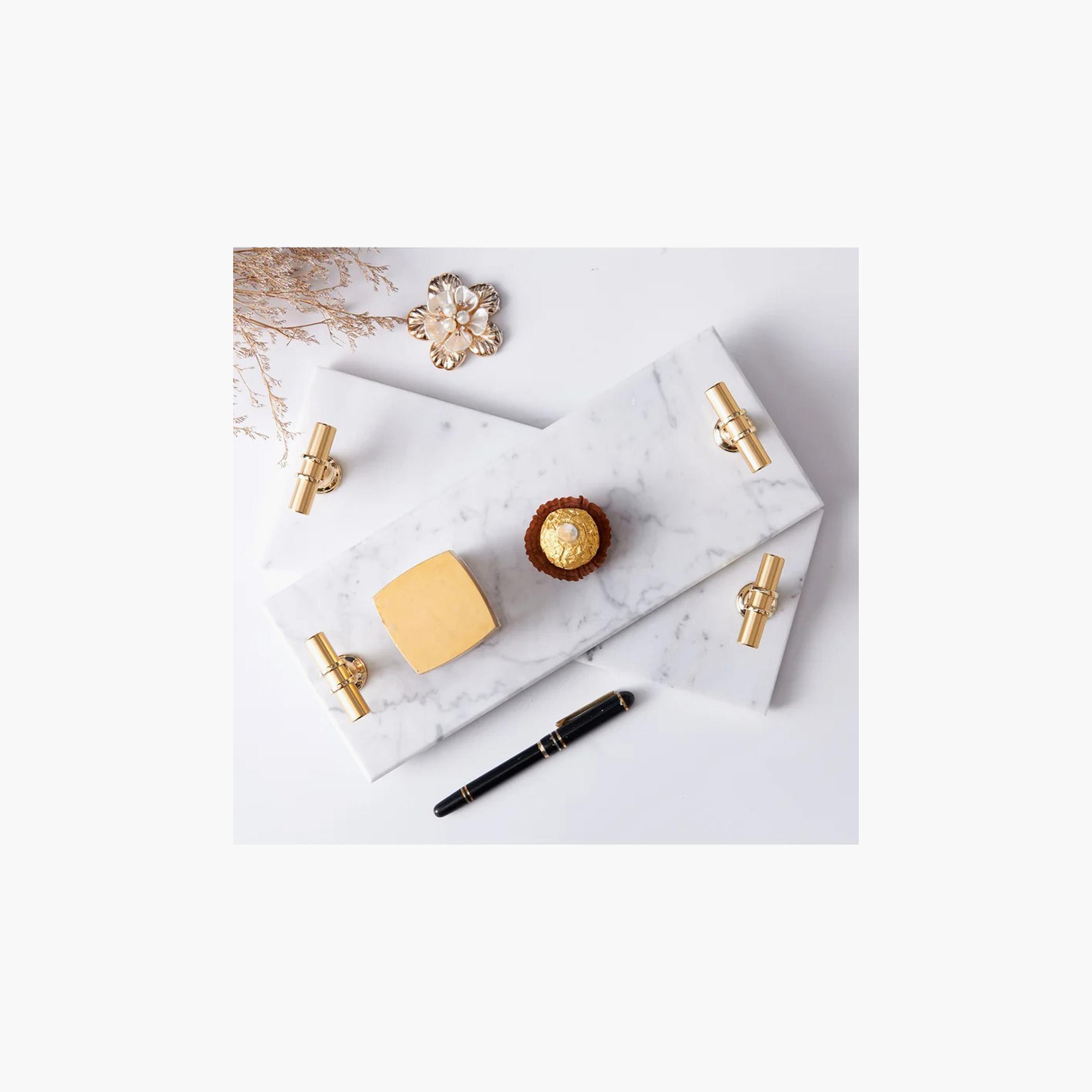Marble Tray with T-Bar Handle - 30x12 cms-household-decor-boxesandtrays-image-2
