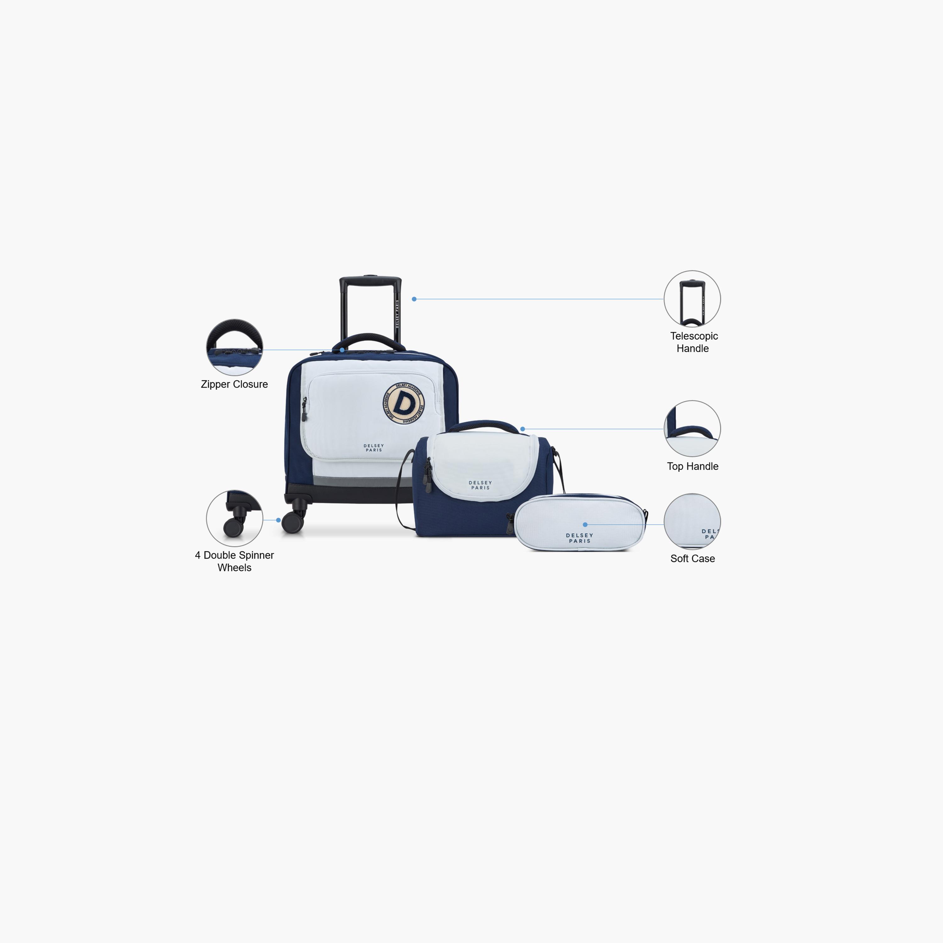 Delsey Paris Academie BTS Collection 2025 3-Piece Set Wheel School Bag, Lunch Bag, Pencil Case Blue Navy-school-bagsandbackpacks-sets-image-3