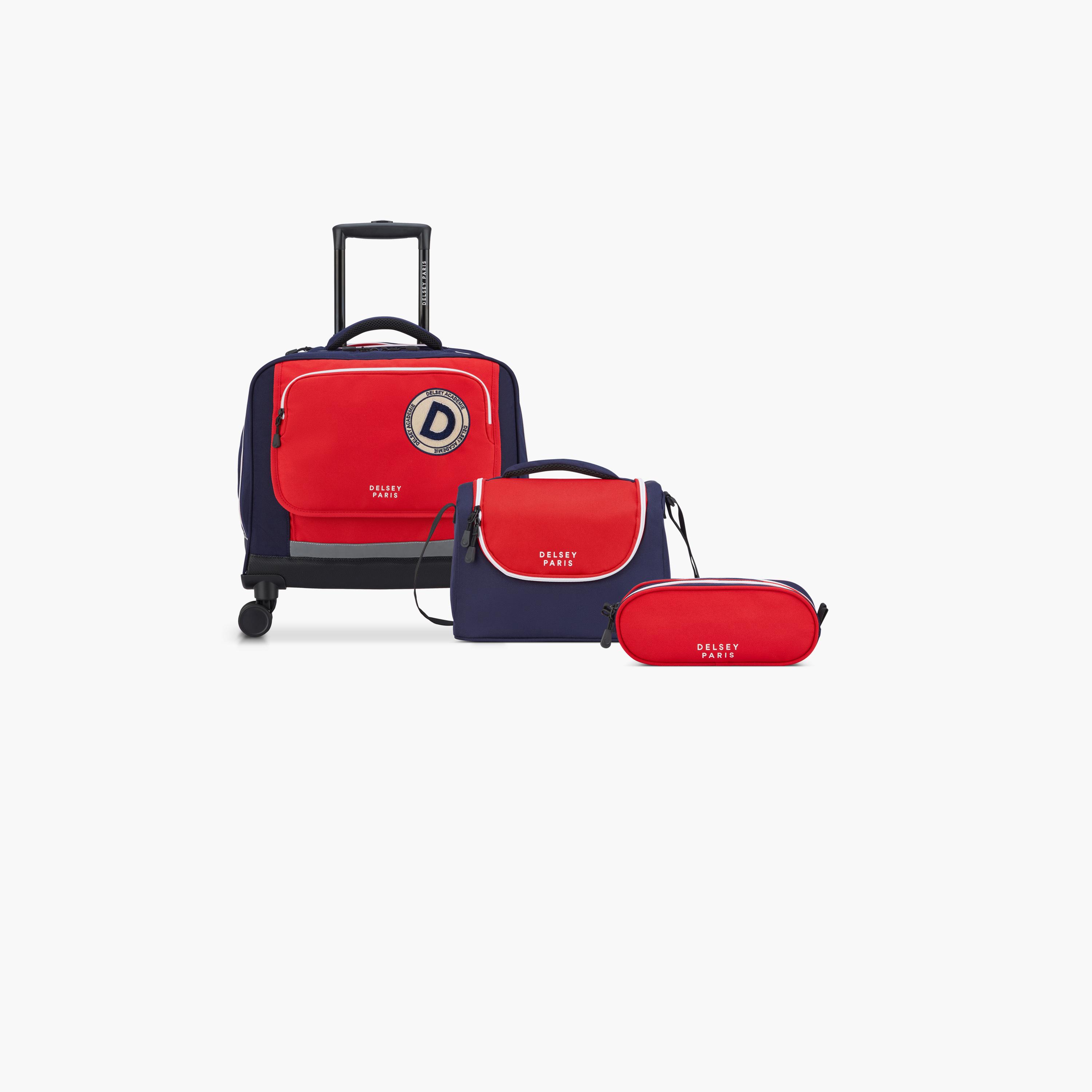 Delsey Paris Academie BTS Collection 2025 3-Piece Set Wheel School Bag, Lunch Bag, Pencil Case Blue Red-school-bagsandbackpacks-sets-image-1