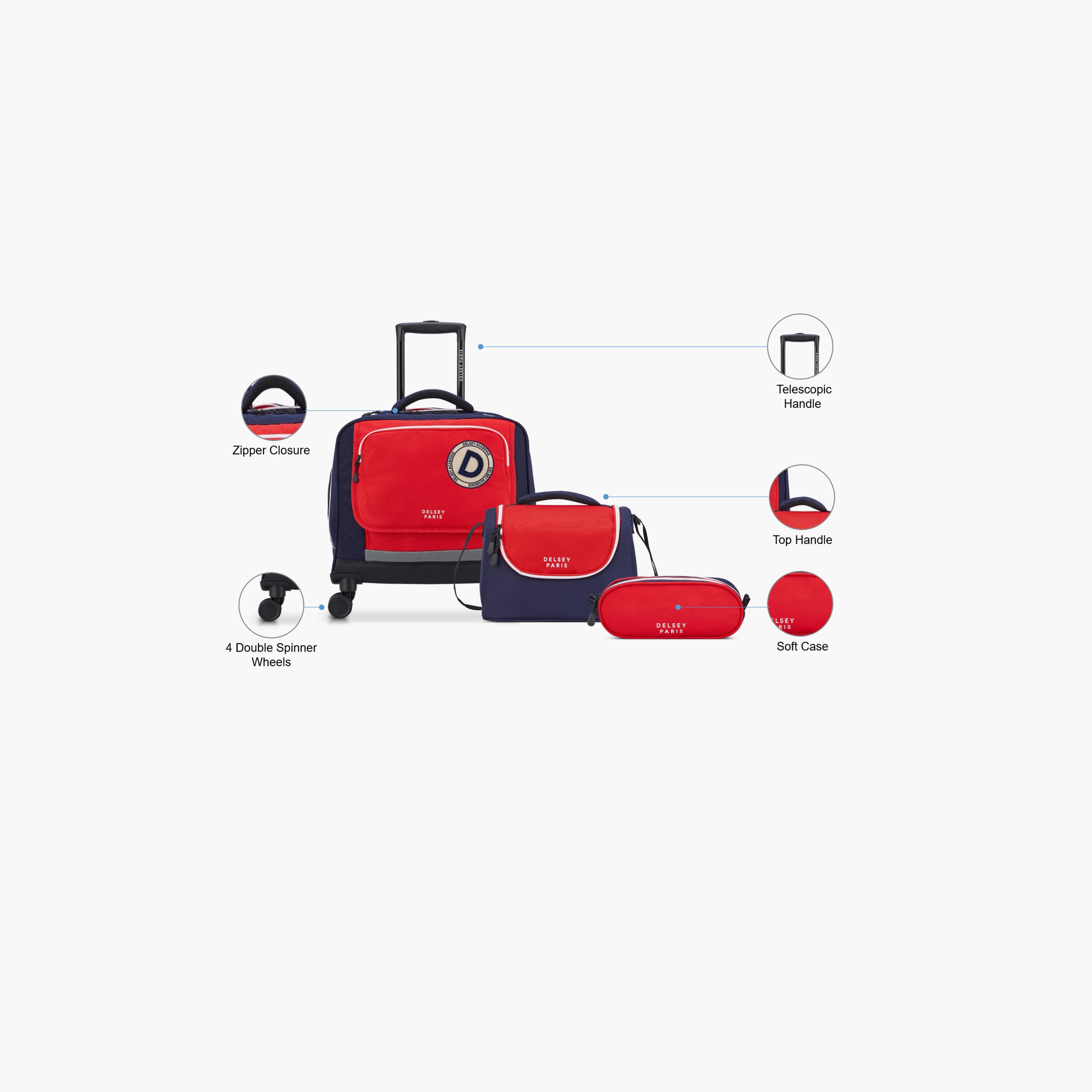 Delsey Paris Academie BTS Collection 2025 3-Piece Set Wheel School Bag, Lunch Bag, Pencil Case Blue Red-school-bagsandbackpacks-sets-image-3