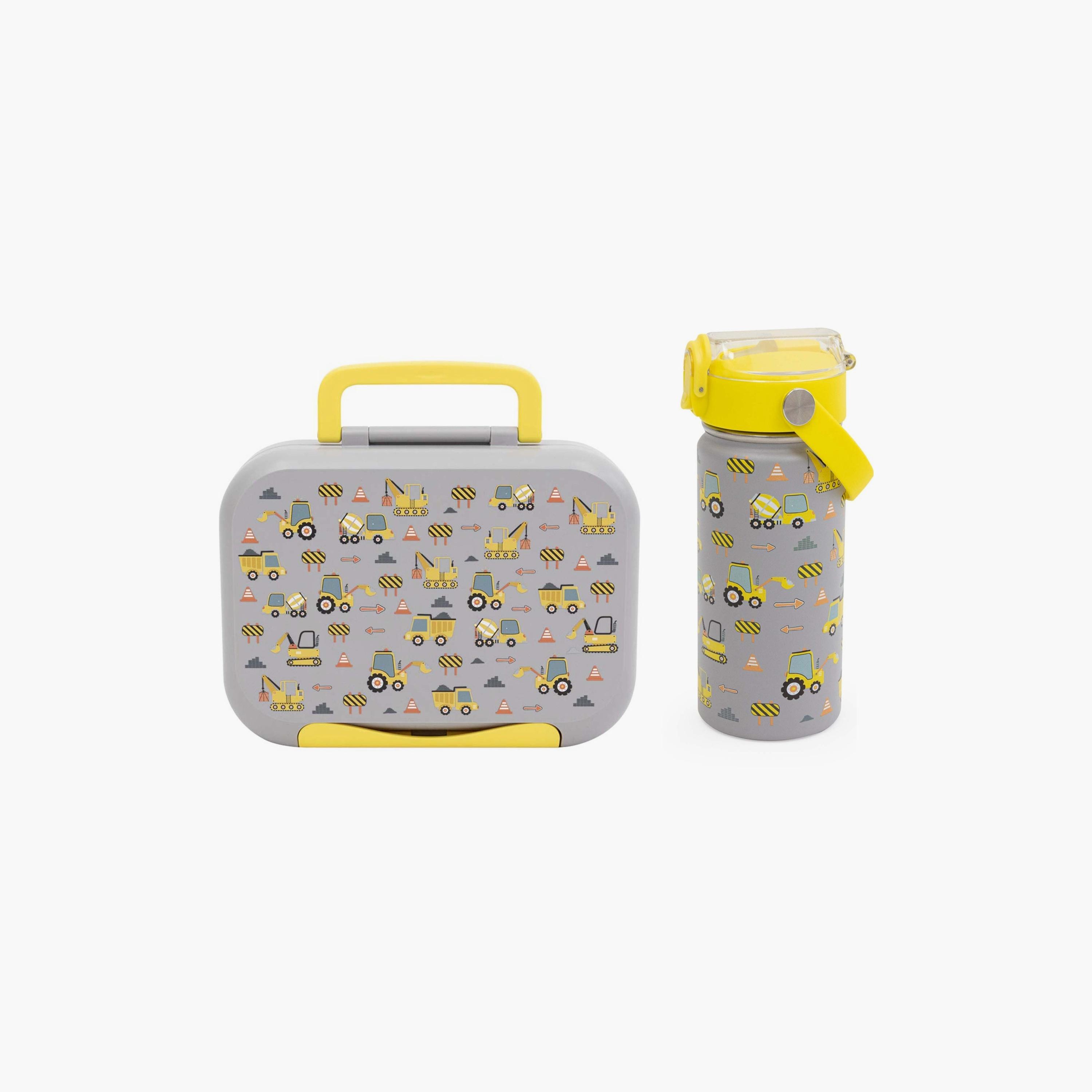 Moon Printed Insulated Water Bottle with Lunch Box - Excavator-school-lunchessentials-sets-image-1