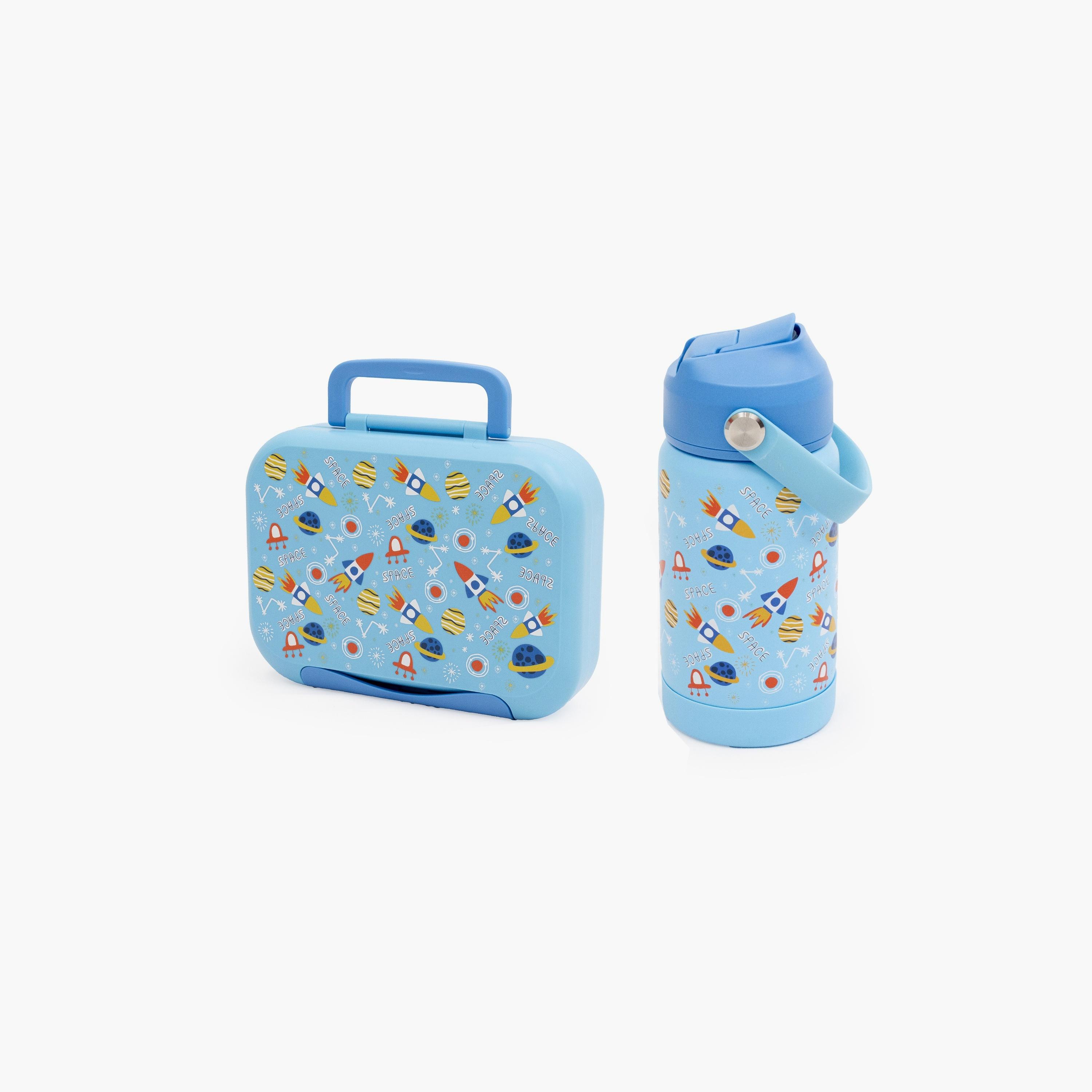 Moon Printed Insulated Water Bottle with Lunch Box - Space-school-lunchessentials-sets-image-1