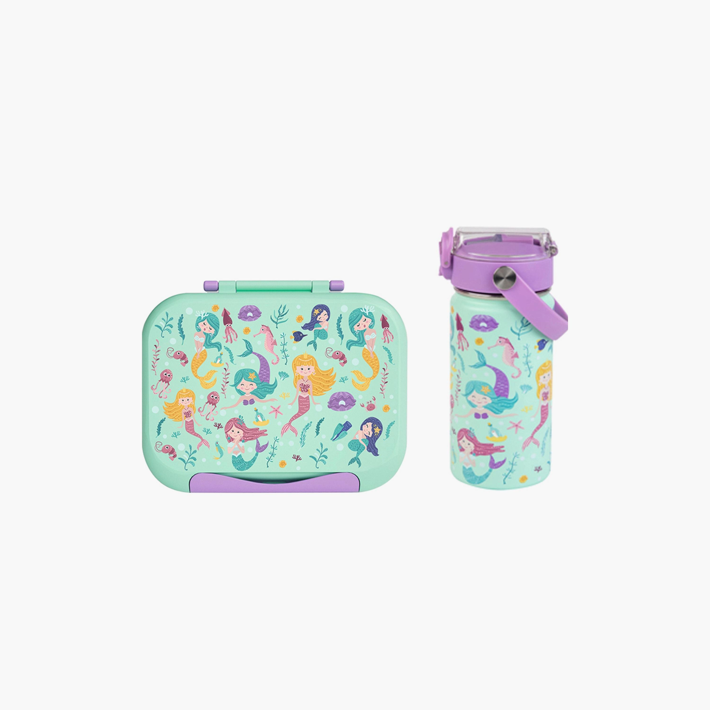 Moon Printed Insulated Water Bottle with Lunch Box - Mermaid-school-lunchessentials-sets-image-1