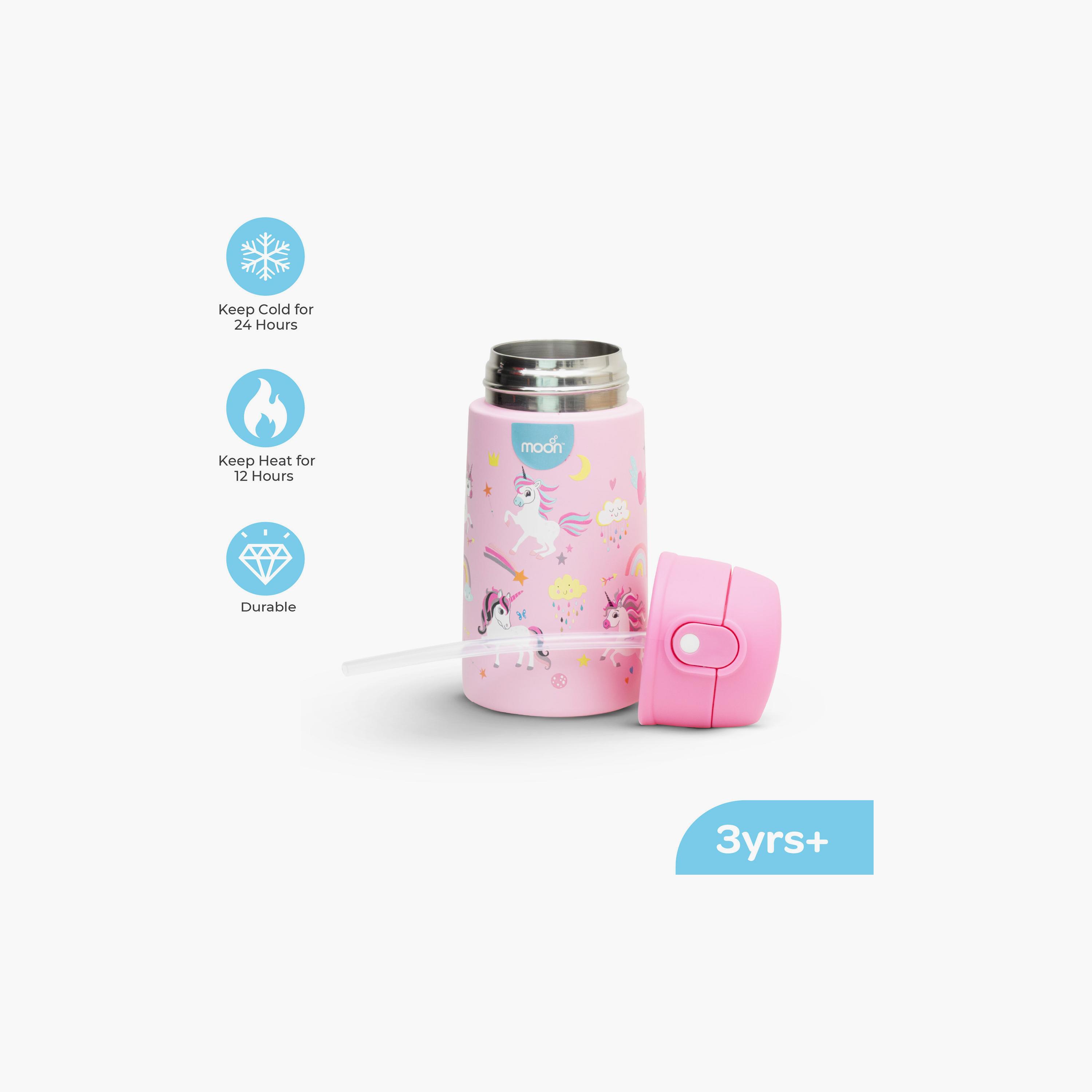 Moon Printed Insulated Stainless Steel Water Bottle - 400ml - Unicorn-school-waterbottles-image-2