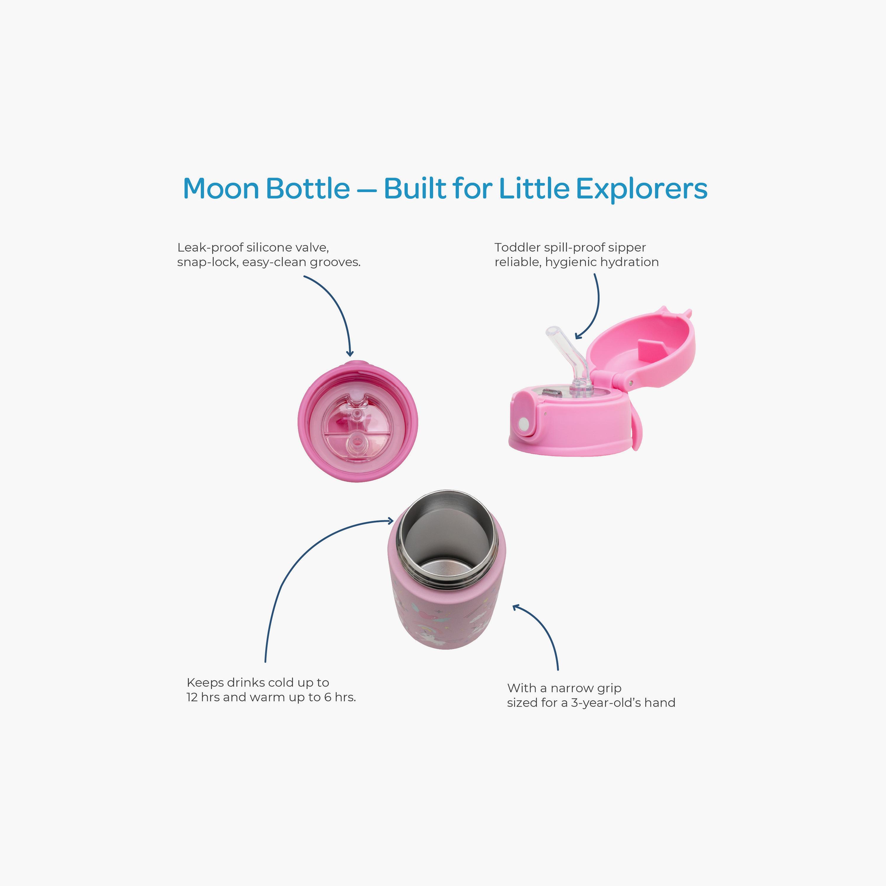 Moon Printed Insulated Stainless Steel Water Bottle - 400ml - Unicorn-school-waterbottles-image-5