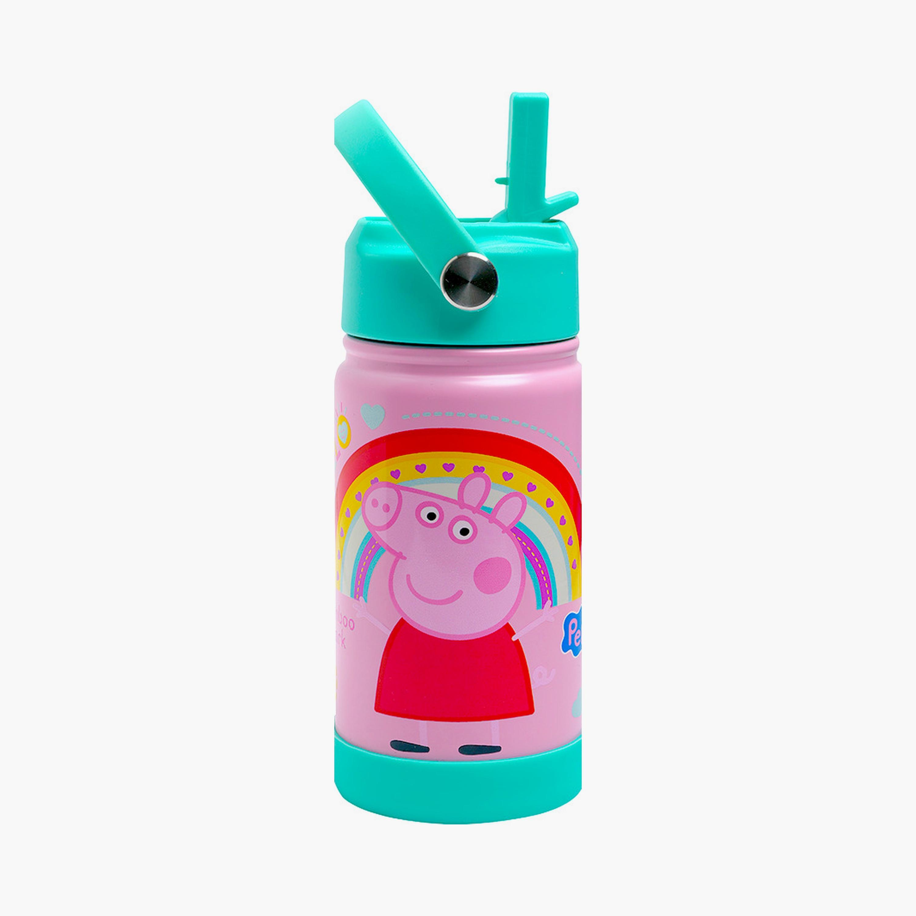 زجاجة مياه معزولة بطبعة بيبا بيج مزودة بماصة ومقبض من بامبو بارك - 350 مل-school-waterbottles-image-1