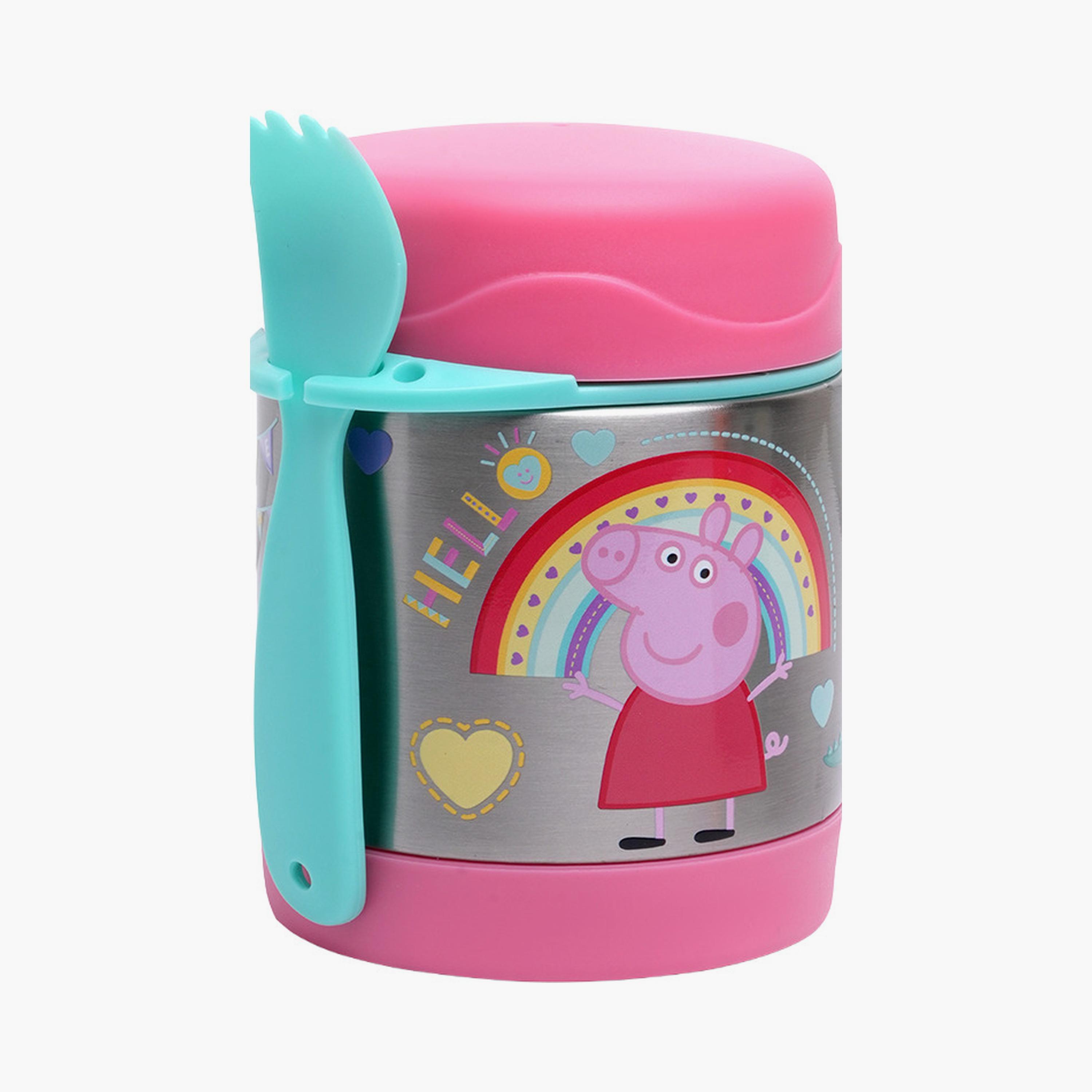 جرة طعام معزول بطبعة بيبا بيج مع ملعقة من بامبو بارك - 350 مل-school-lunchessentials-lunchboxes-image-1