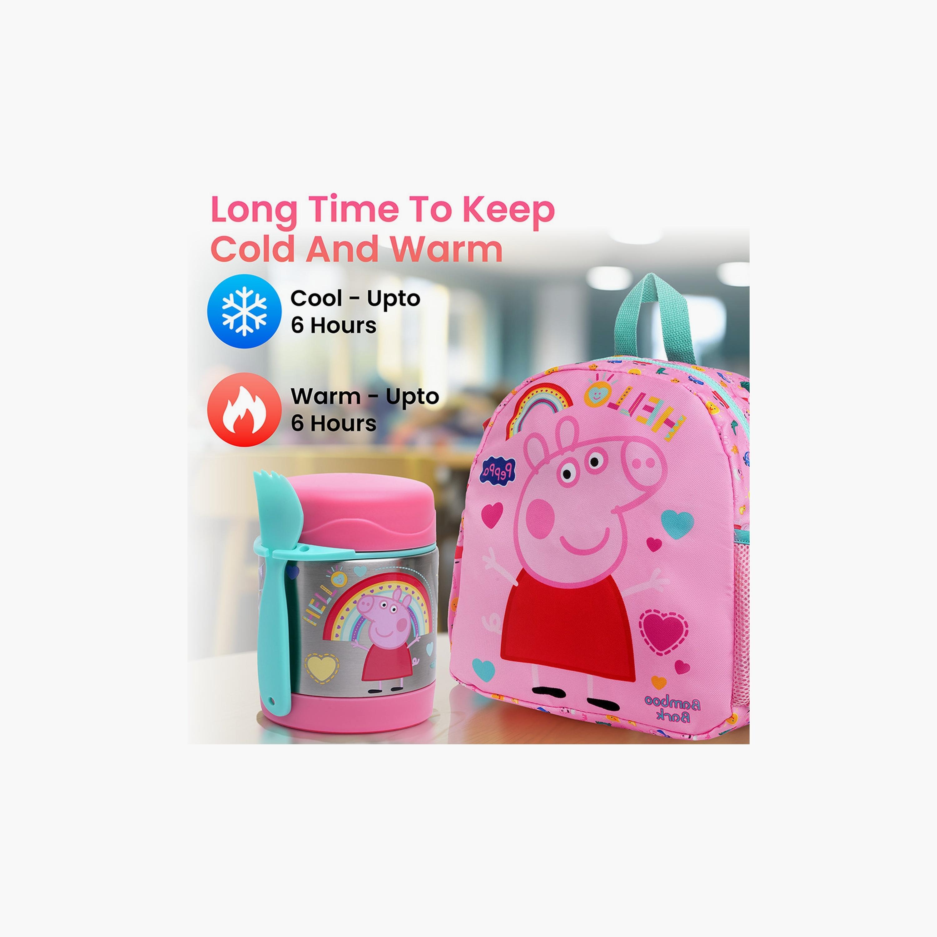 جرة طعام معزول بطبعة بيبا بيج مع ملعقة من بامبو بارك - 350 مل-school-lunchessentials-lunchboxes-image-2