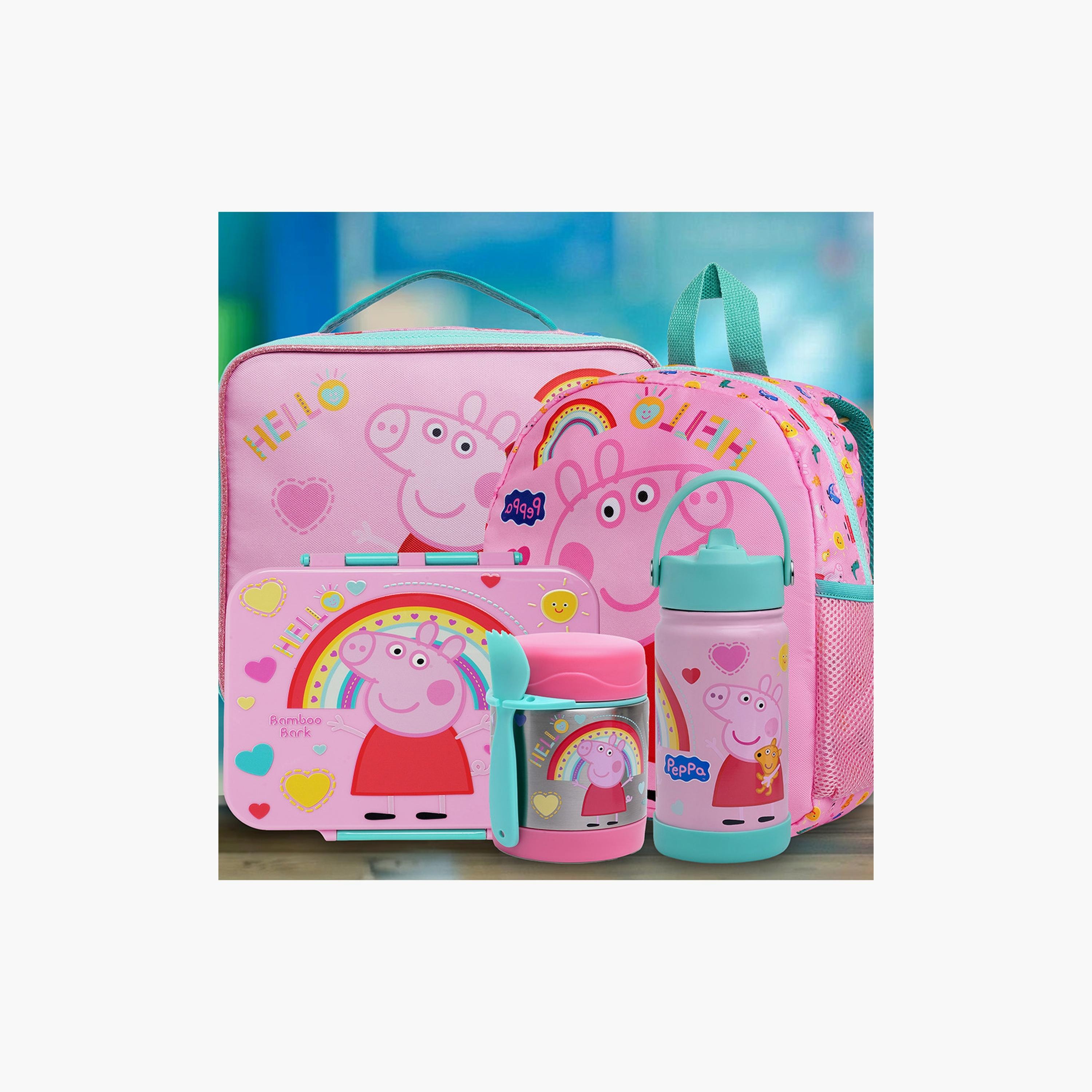 جرة طعام معزول بطبعة بيبا بيج مع ملعقة من بامبو بارك - 350 مل-school-lunchessentials-lunchboxes-image-4
