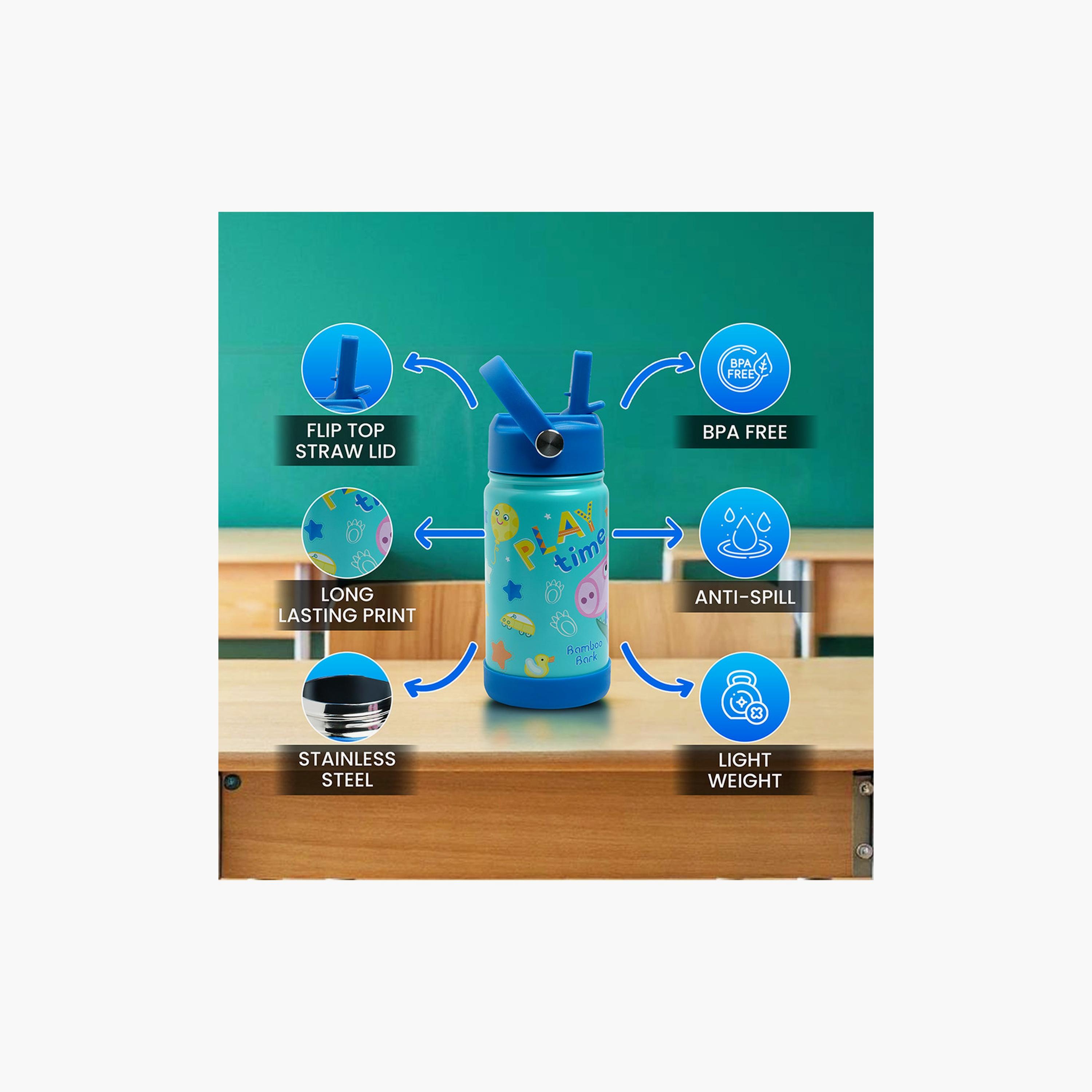 زجاجة مياه معزولة بطبعة جورج بيج مع ماصة ومقبض من بامبو بارك - 350 مل-school-waterbottles-image-2